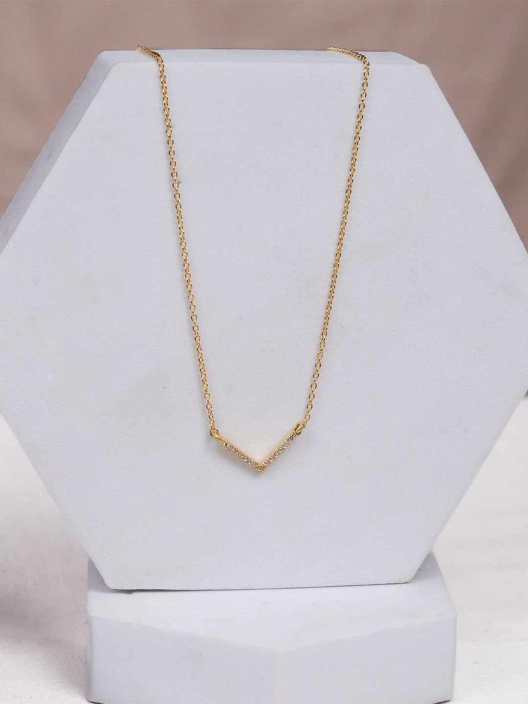House of Aadyaa 92.5 Silver 22KT Gold-Plated Cubic Zirconia Studded V-Shape Chain