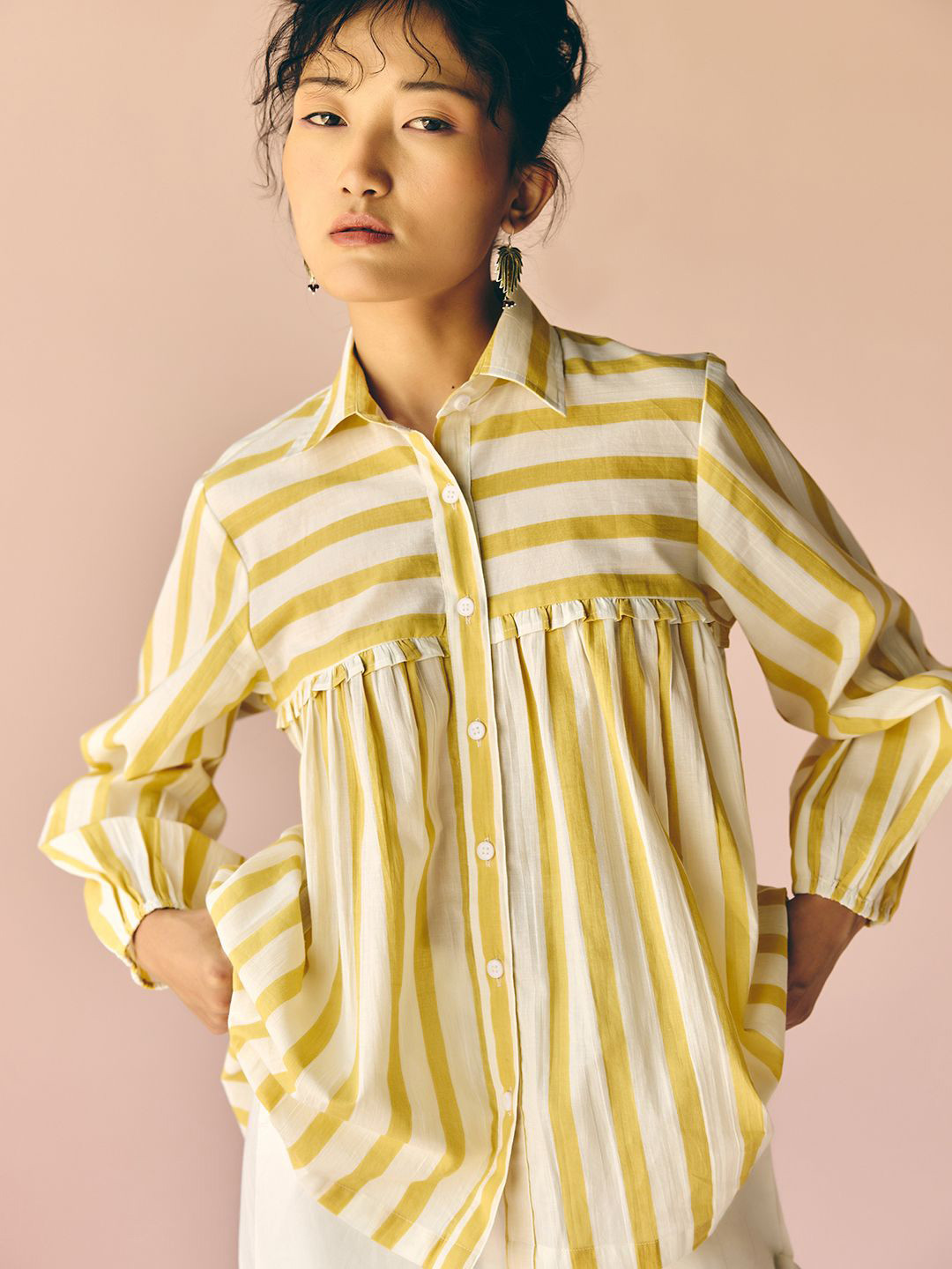 Prakriti Jaipur Women India Slim Fit Vertical Striped Spread Collar Cotton Casual Shirt