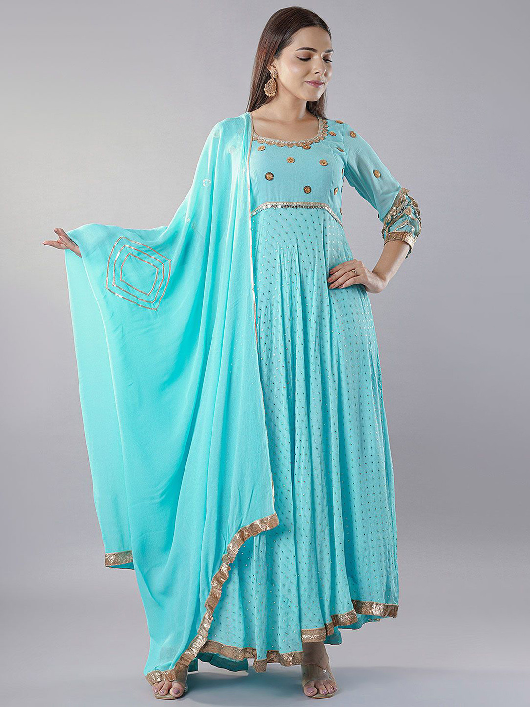 Utsav Fashion Women  Sky Blue Embroidered Georgette Abaya Style Suit