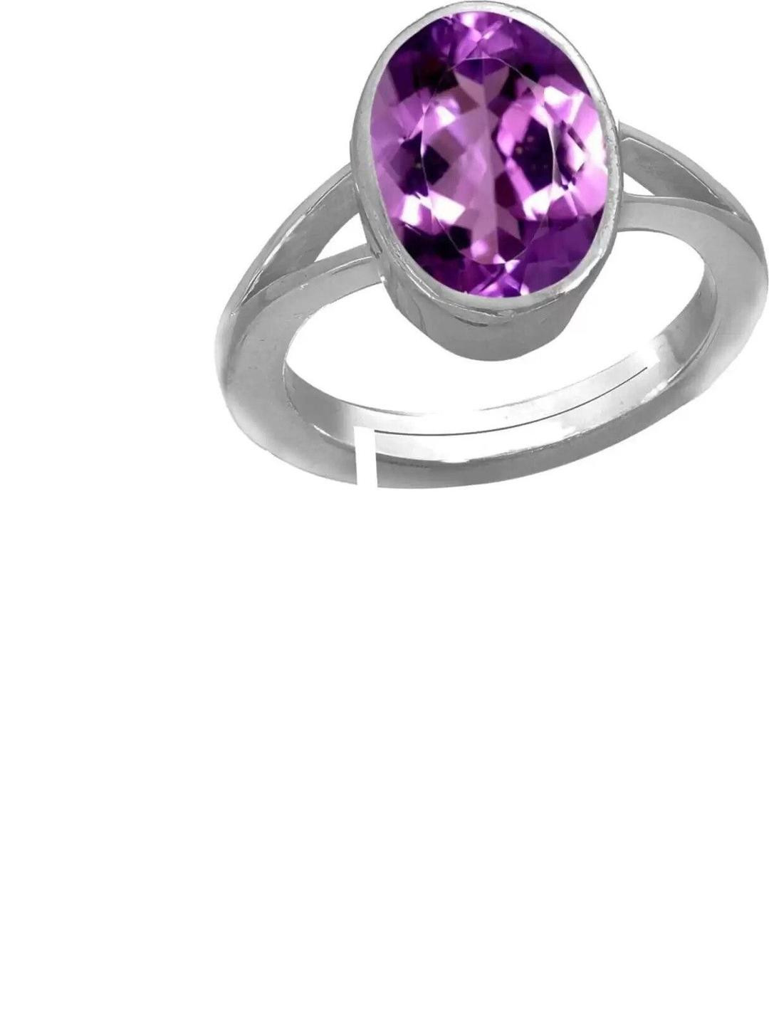 GenZcomplex Silver-Plated Amethyst Katela Jamunia Studded Finger Ring