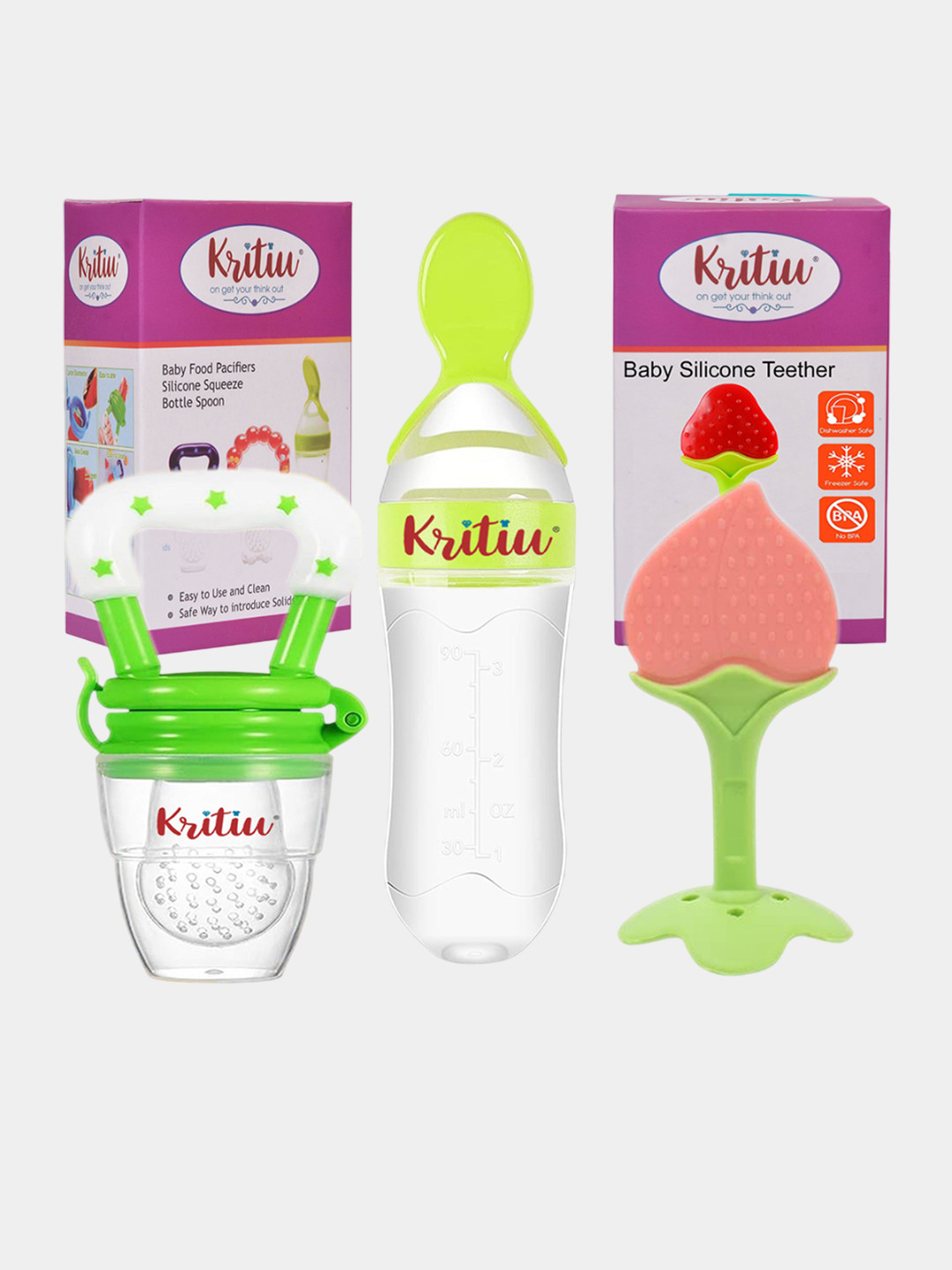 Kritiu Set Of 3 Food & Fruit Feeder With Stand Teether