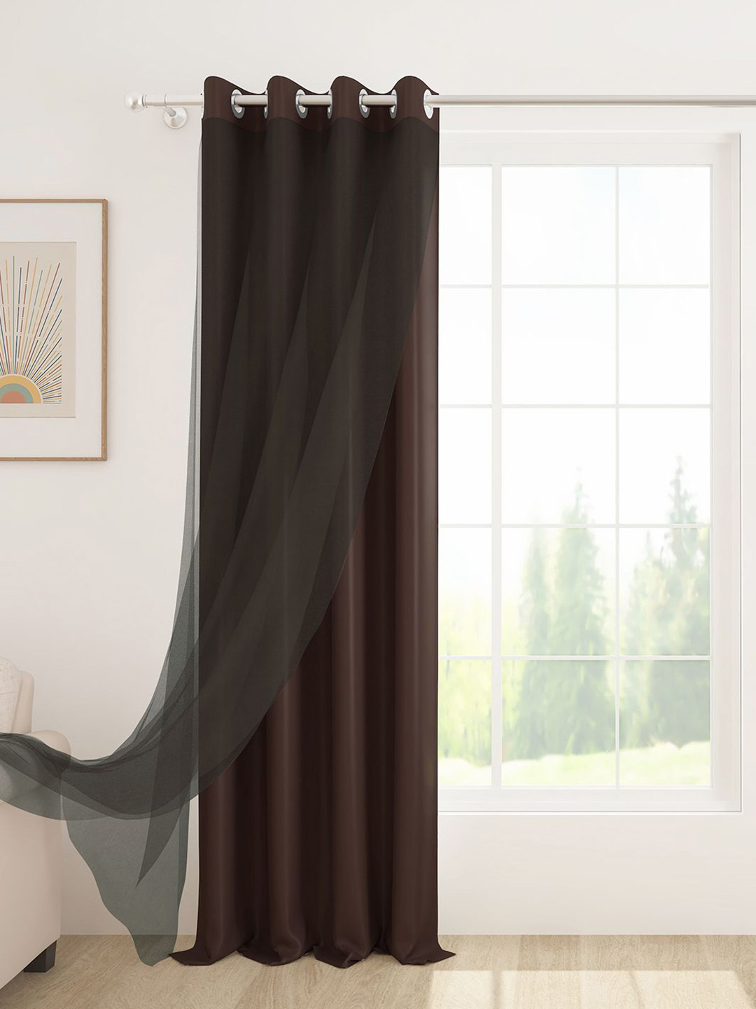 Story@home Brown Black Out & Sheer Long Door Curtain