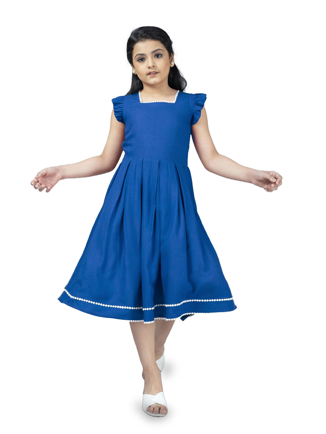 MODERN DREAM Girls Self Design Square Neck Fit & Flare Dress