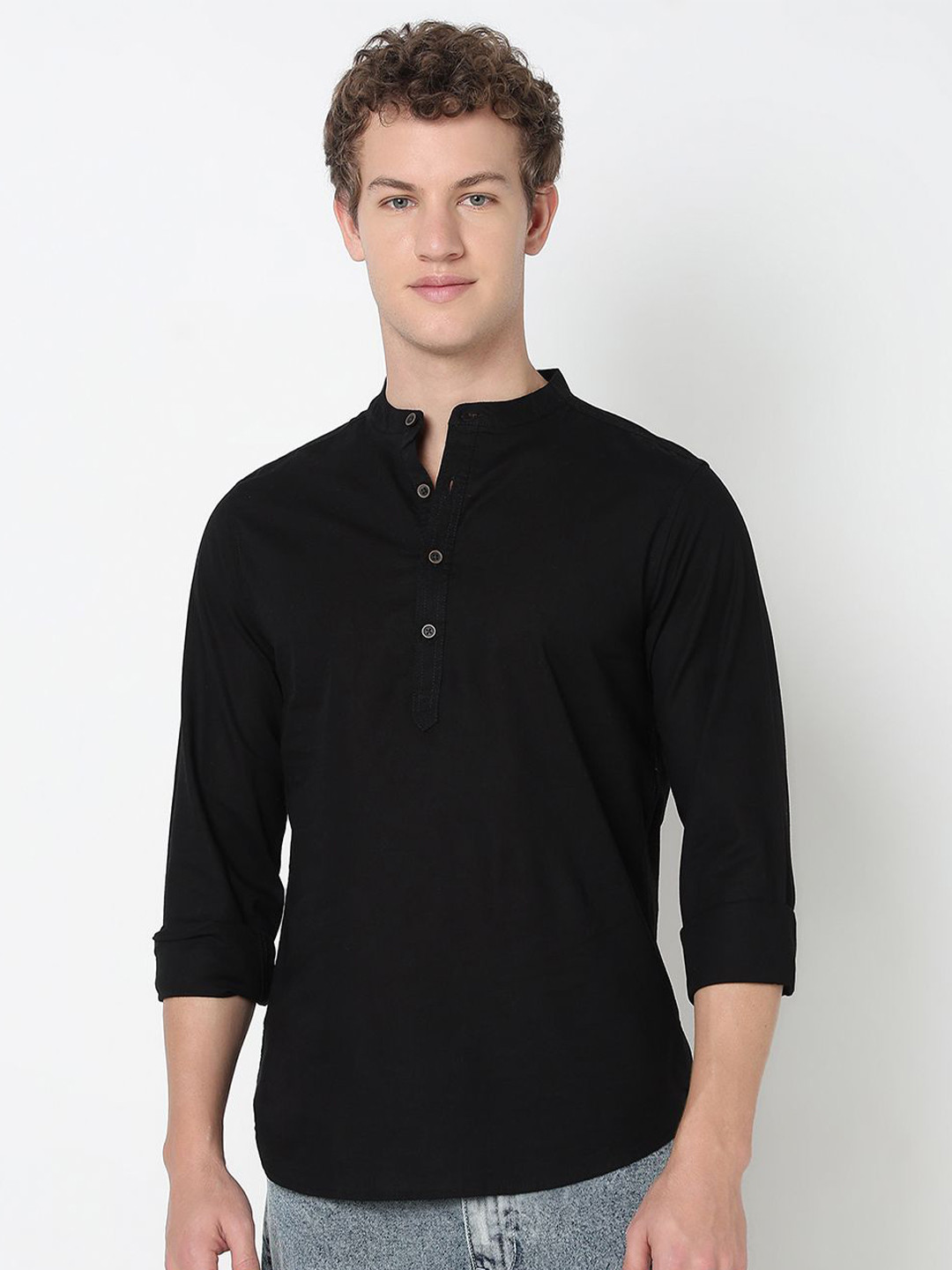 R&B Band Collar Slim Fit Cotton Shirt