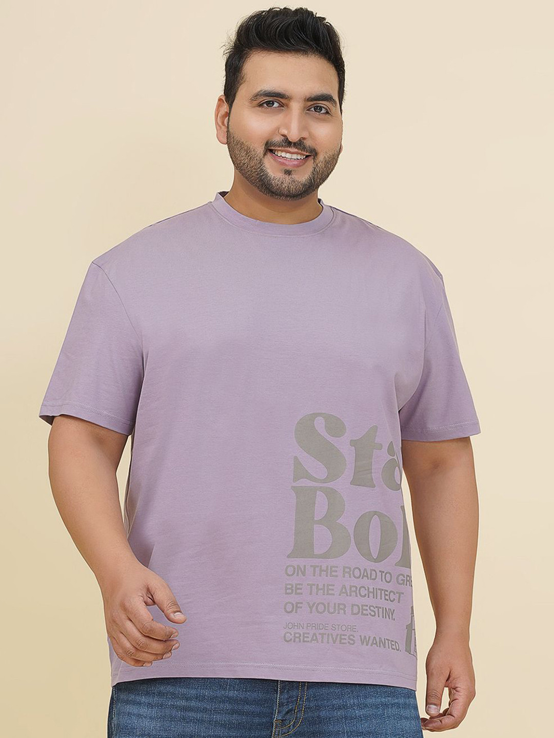 John Pride Plus Typography Printed  Short Sleeves Plus Size Loose Fit T-shirt