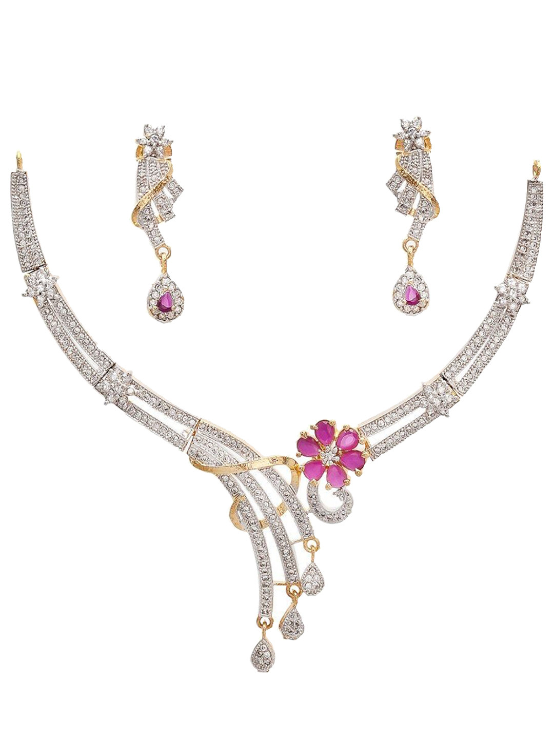 Geode Delight Gold-Plated American Diamond-Studded Jewellery Set