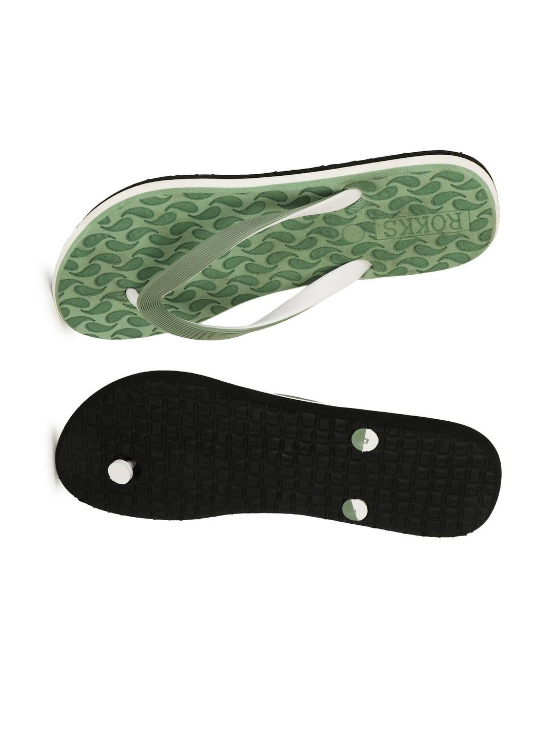 ROKKS Women Green Printed Thong Flip-Flops