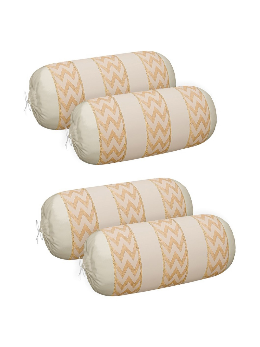 RUBOXA Cream-Coloured 4 Pieces Zig Zag Printed Bolster Covers With Drawstring Closure