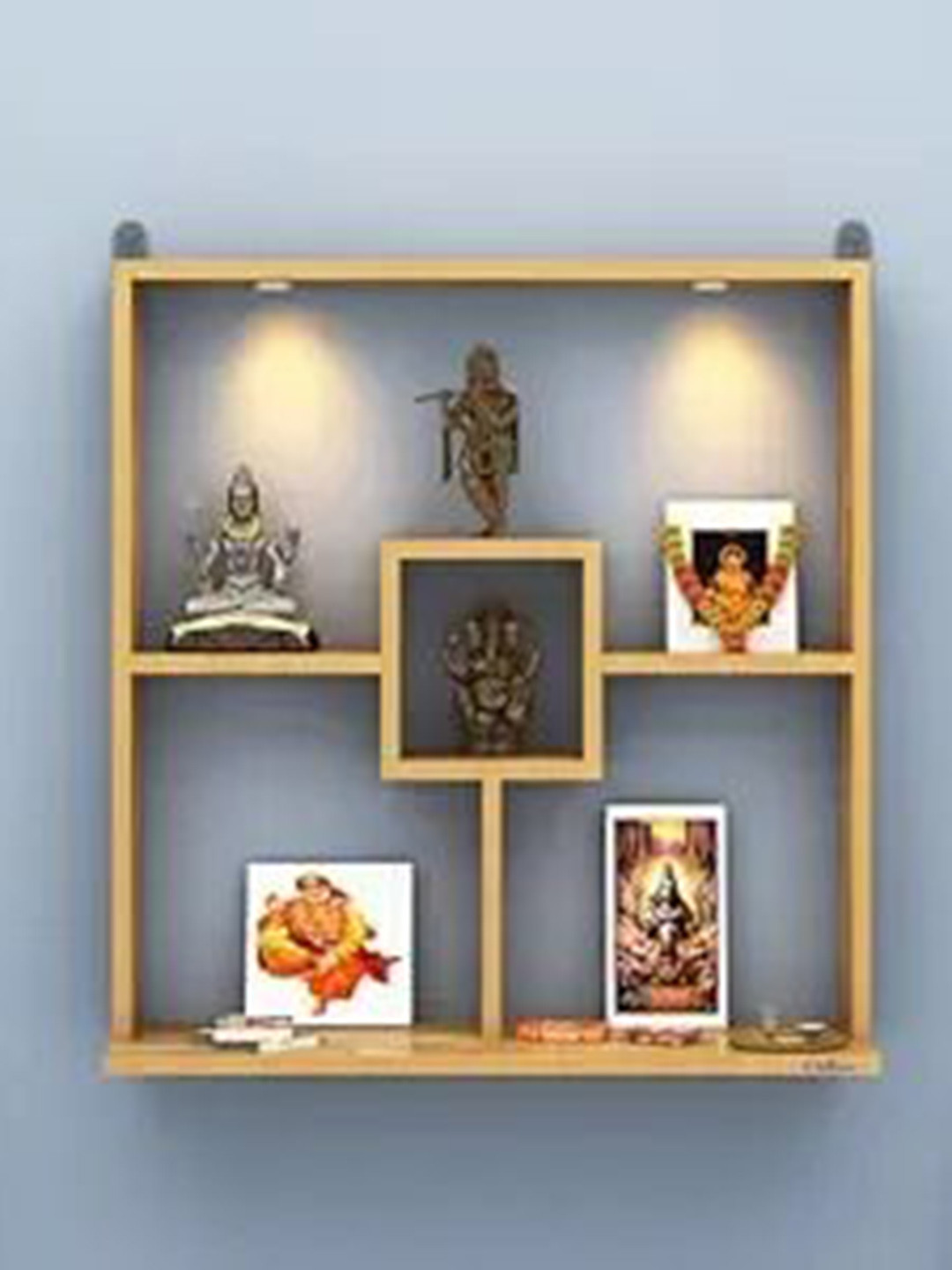 ANIKAA Brown Wooden Wall Mount Mandir Shelf