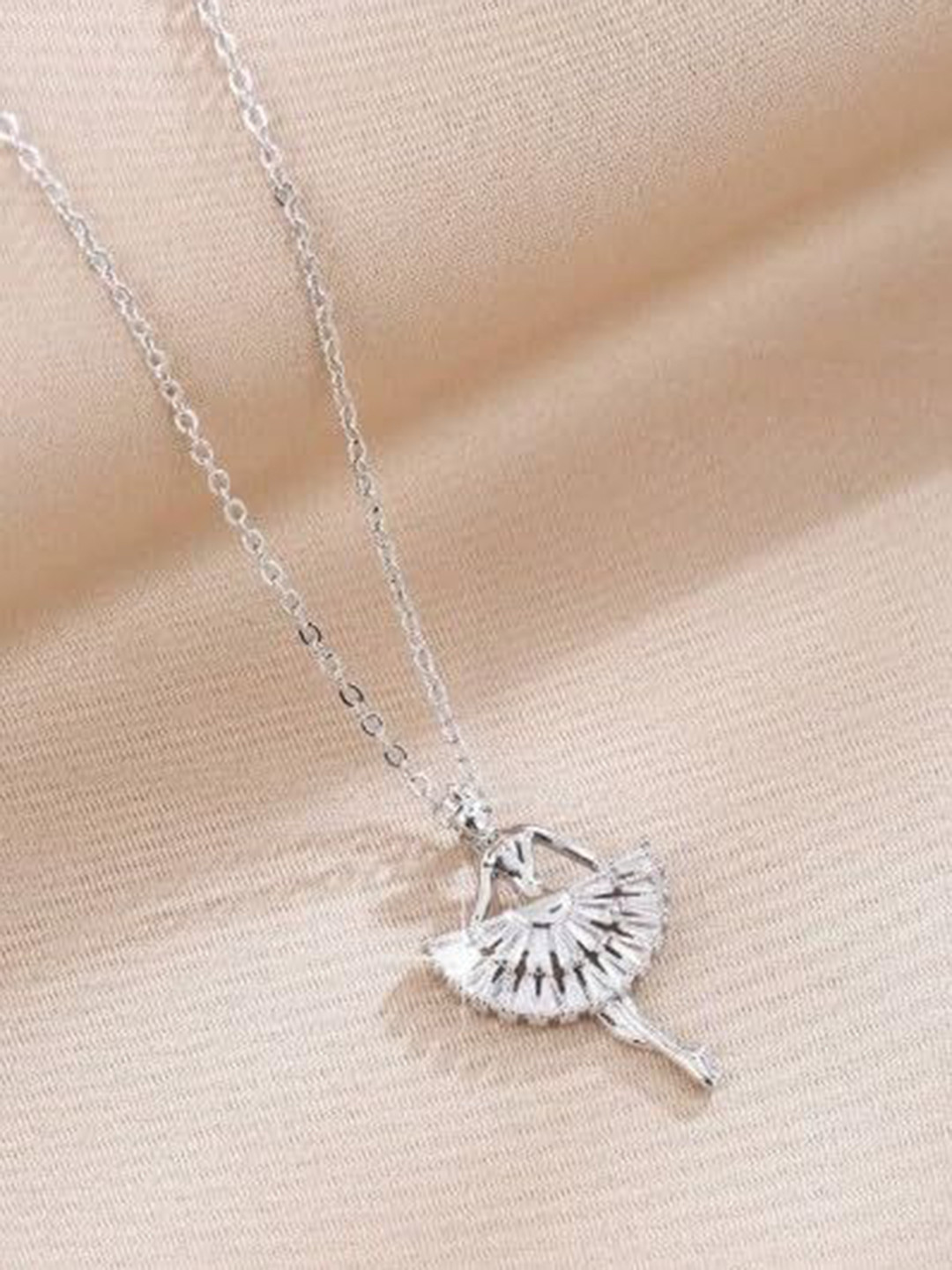 Lovemi Movements Stainless Steel Silver-Plated Ballerina Dancer Pendants & Chain