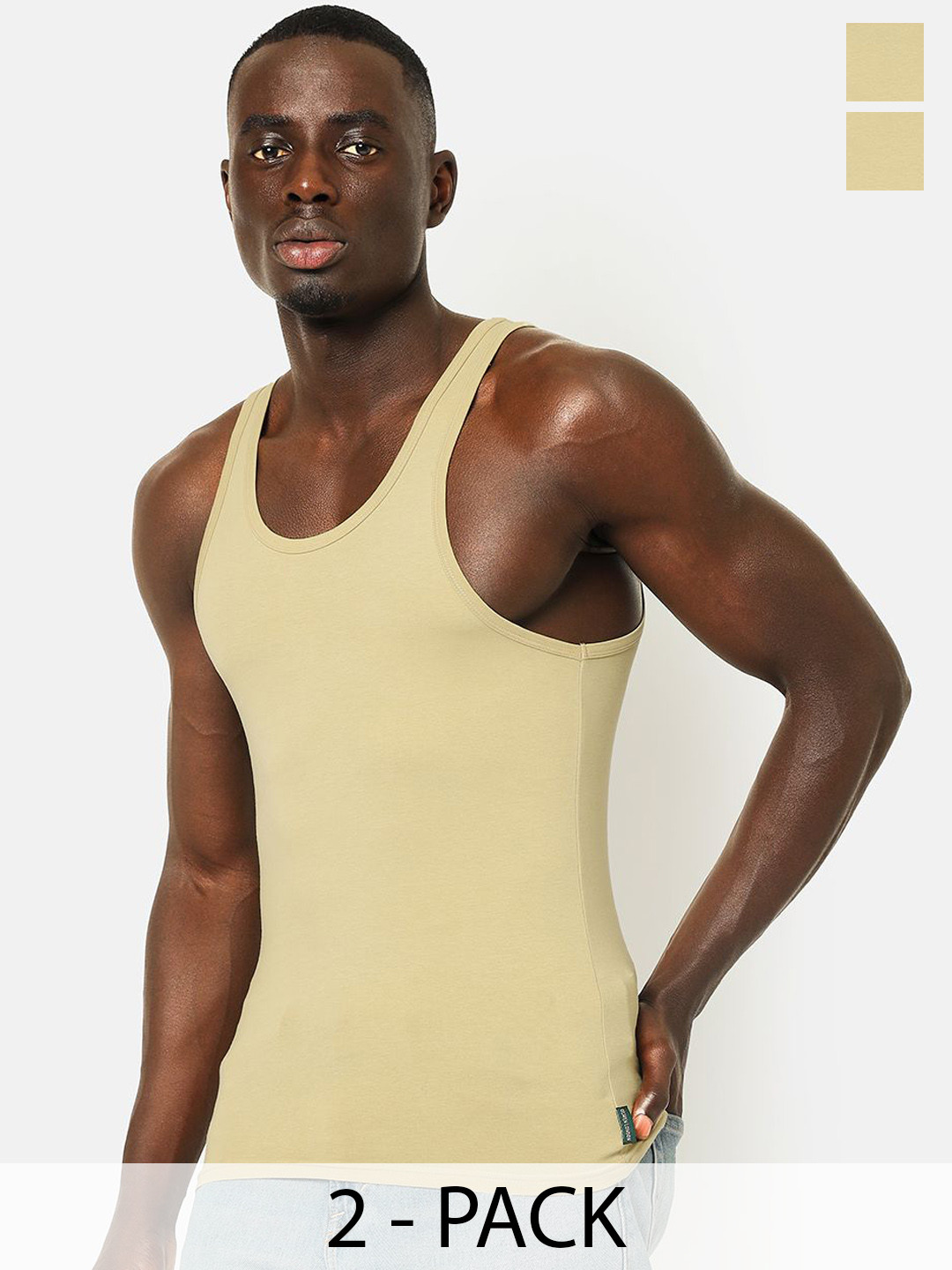 OLWEN Pack Of 2 Cotton Innerwear Vests 1987-Vest-PO2-TAUPE-S