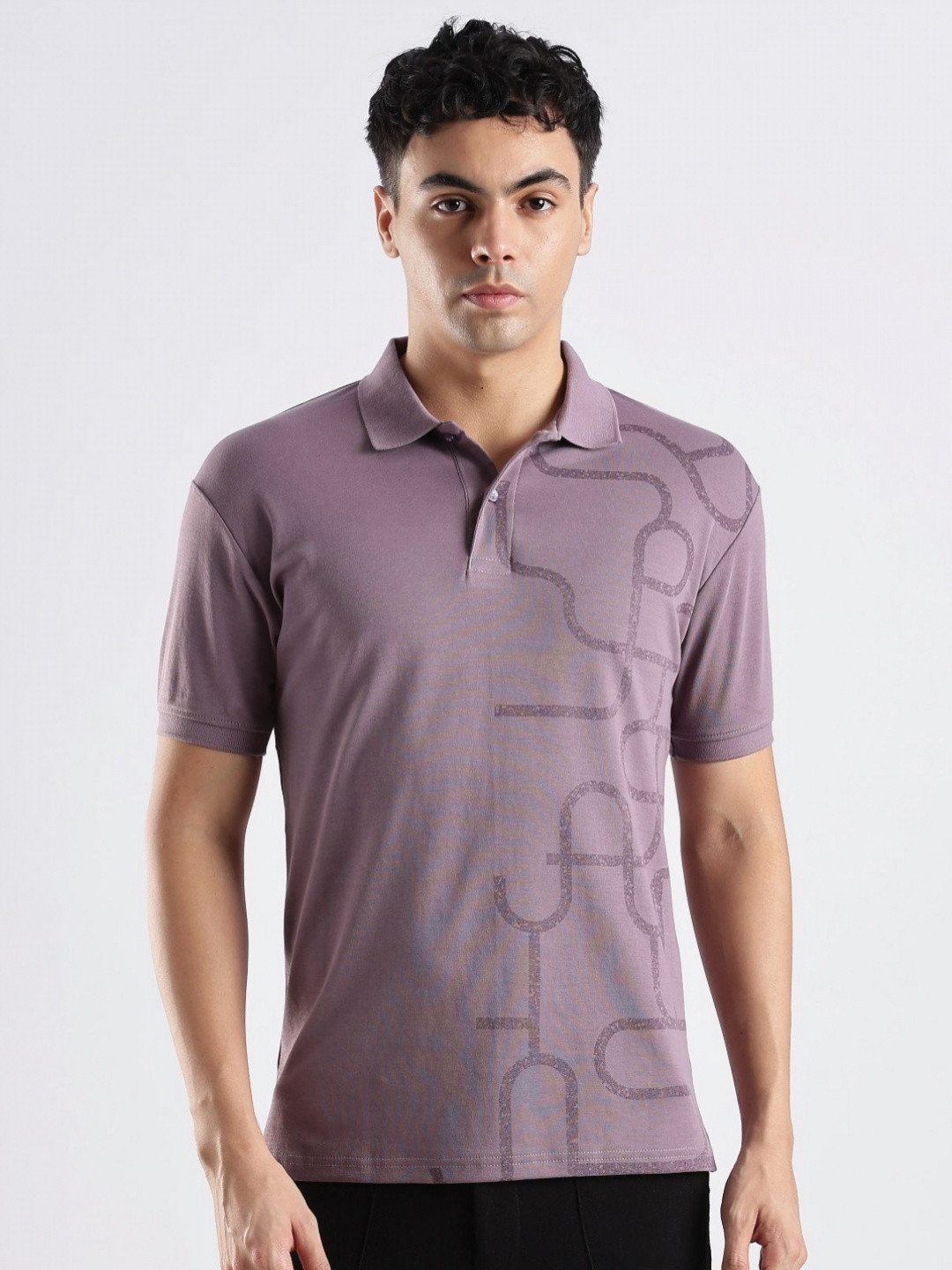 ADRO Abstract Printed Polo Collar Cotton T-shirt