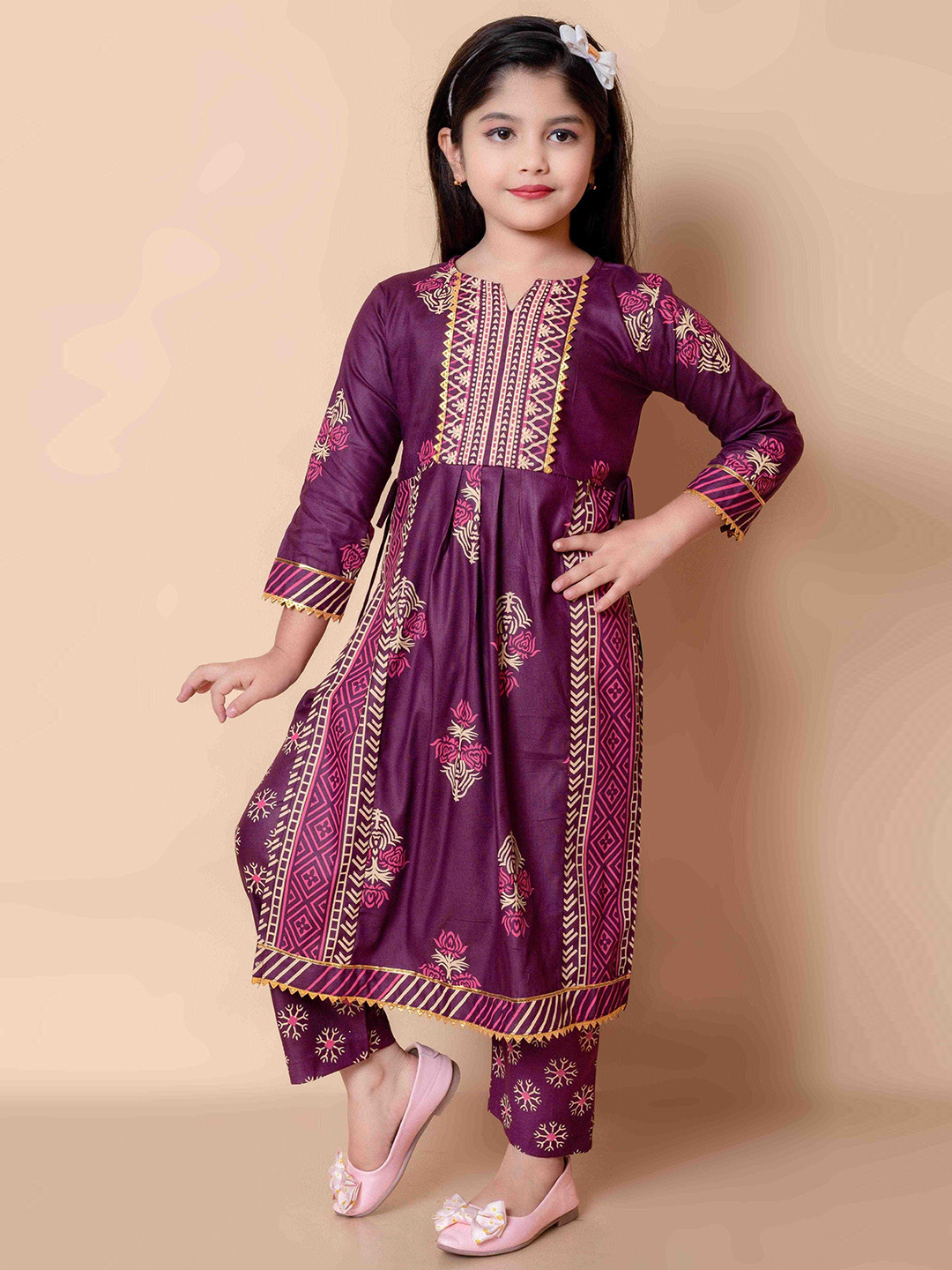 BARKAT DESIGNING PLANET Girls Ethnic Motifs Printed Empire Kurta with Palazzos