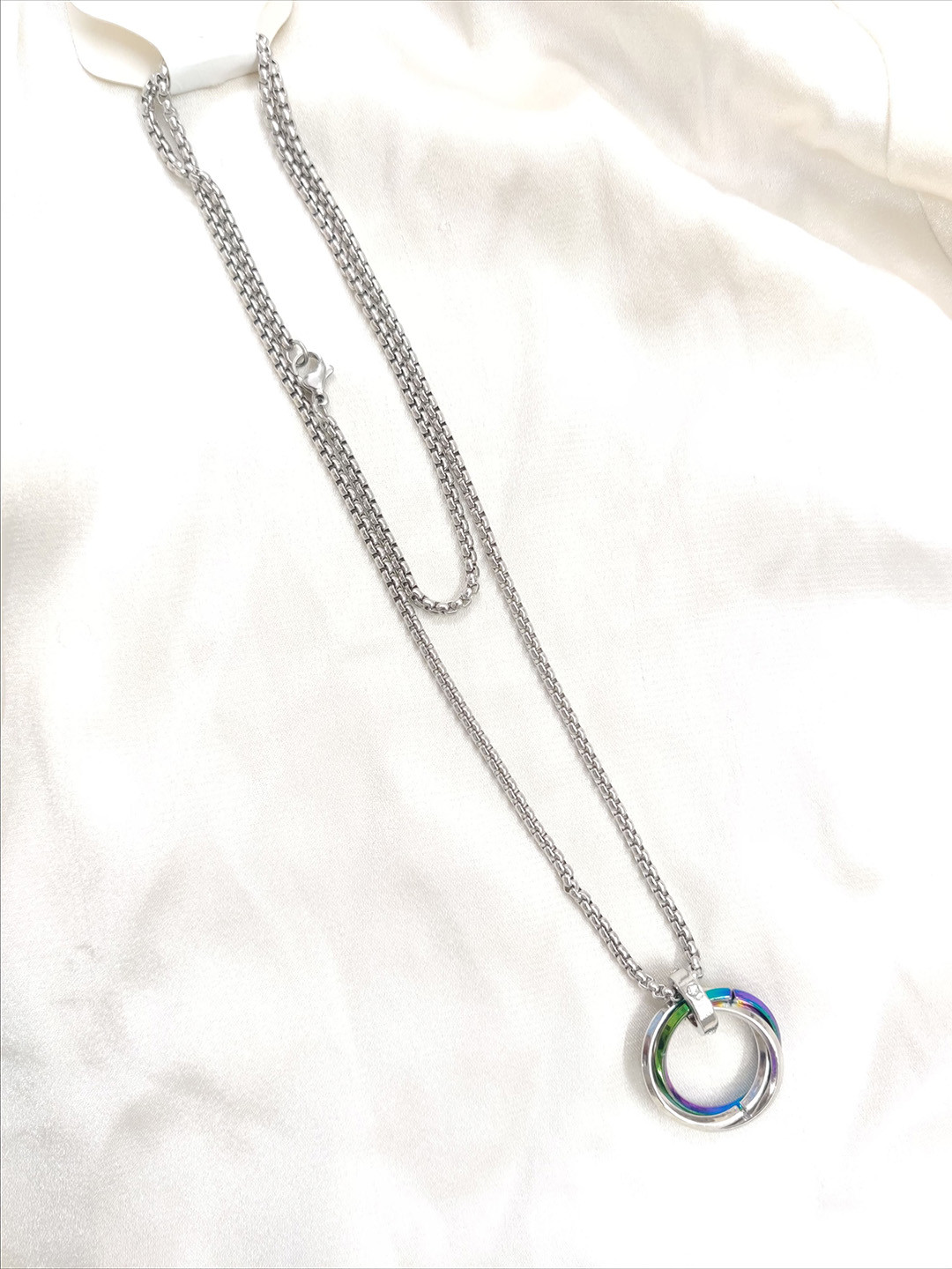 Lovemi Movements Stainless Steel Silver-Plated Ring Pendants & Chain