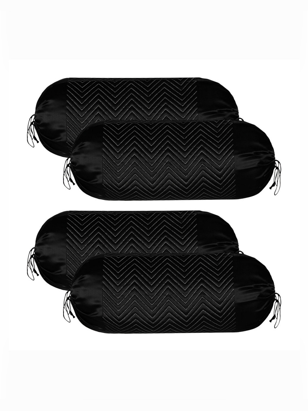 RUBOXA Black & White 4 Pieces Quilted Bolster Covers With Dori