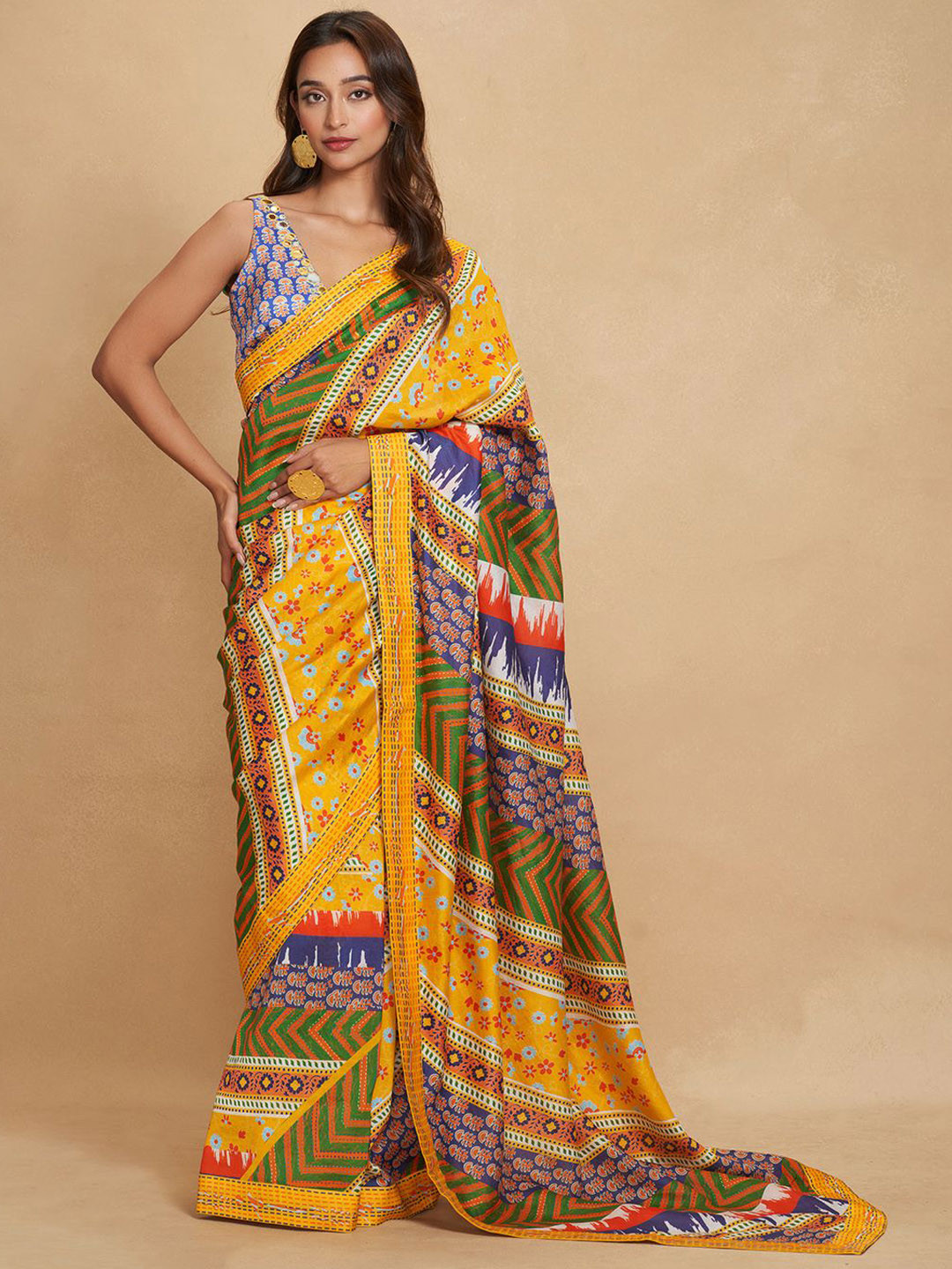 Gulabo by Abu Sandeep Printed Mirror Work Saree Blouse