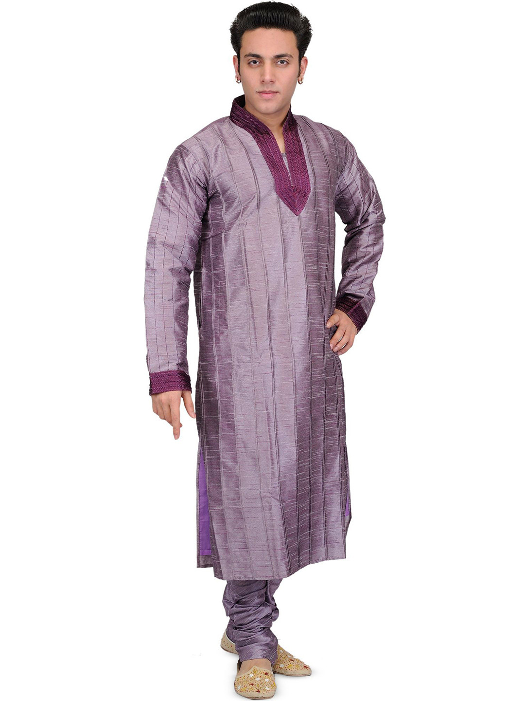 Exotic India Striped Patchwork Wedding Kurta With Churidar