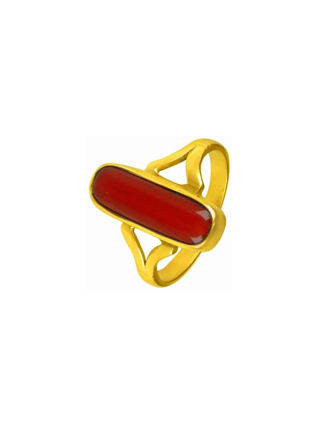 GenZcomplex  Brass Gemzonite Moonga Original Stone Red Coral Finger Ring