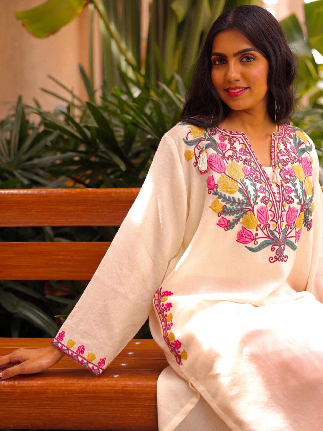 URZUV Floral Embroidered Handloom Woollen Kurta