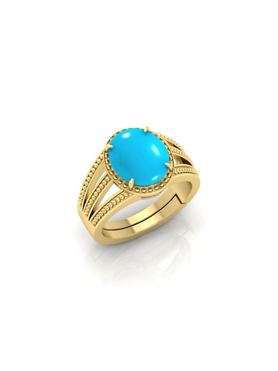 GenZcomplex Unisex Silver-Plated 3.25 Ratti To 21.25 Firoza Turquoise Studded Finger Ring