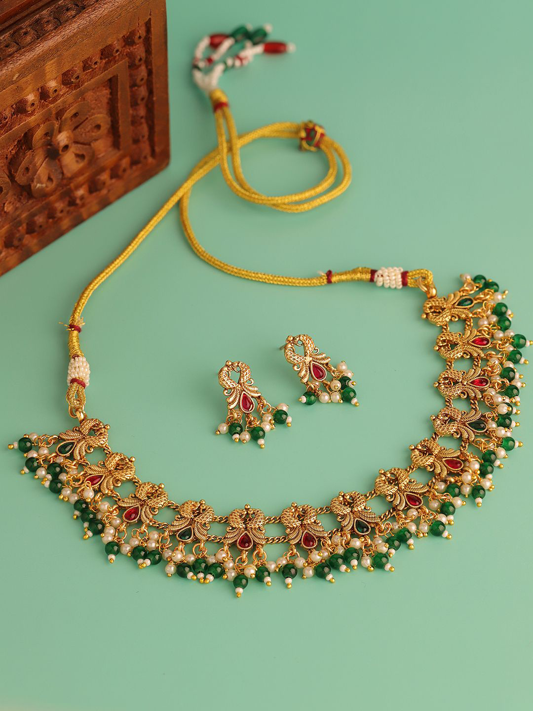 Voylla Women Gold-Plated Opulence Pushpa Valli Temple Jewellery Set