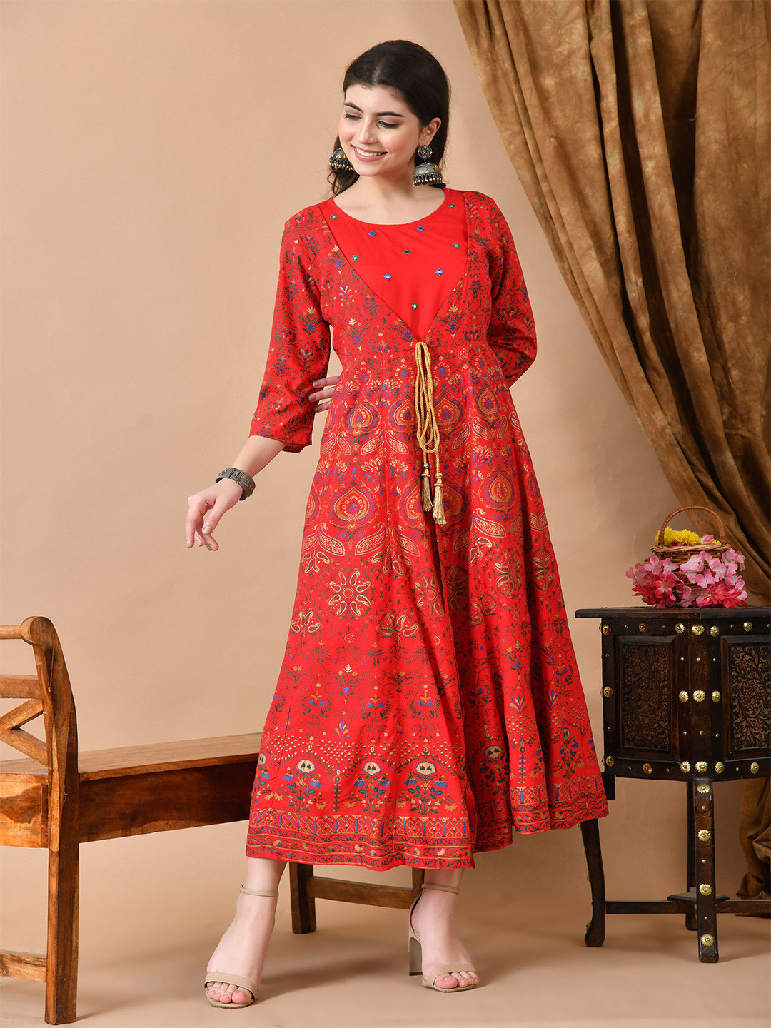 Jaipurite Women Ethnic Motifs Embroidered Maxi Dress
