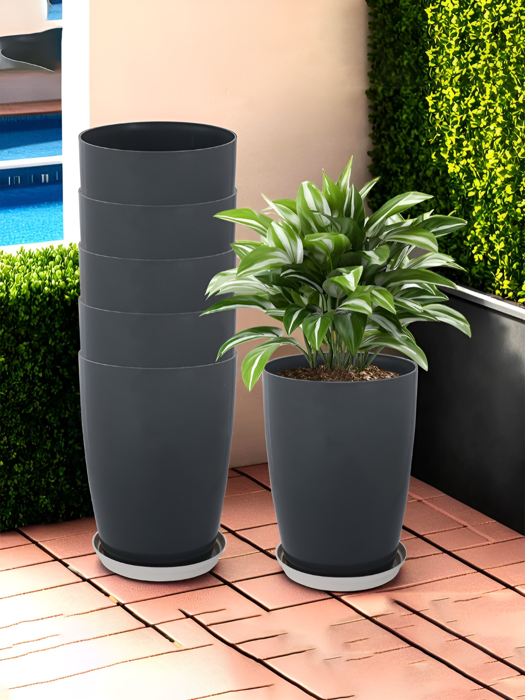 RUBOXA 6-Pcs Grey UV-ProtectedPlanters With Plate