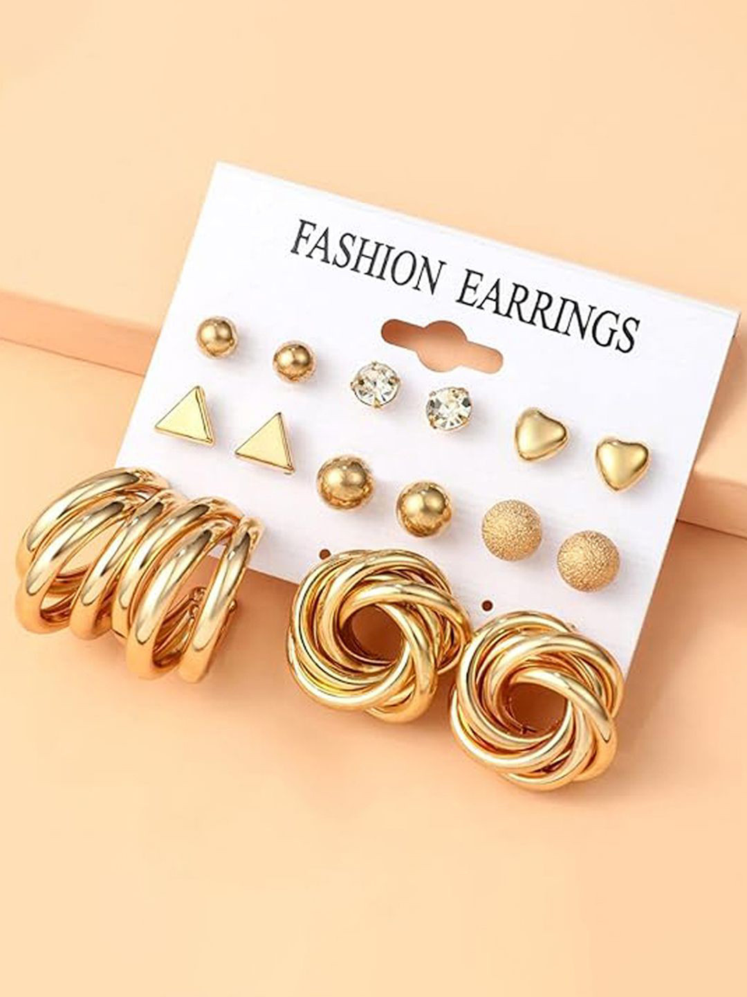 GOLDIWALA Set Of 13 Gold Plated Pearls Beaded Spherical Studs