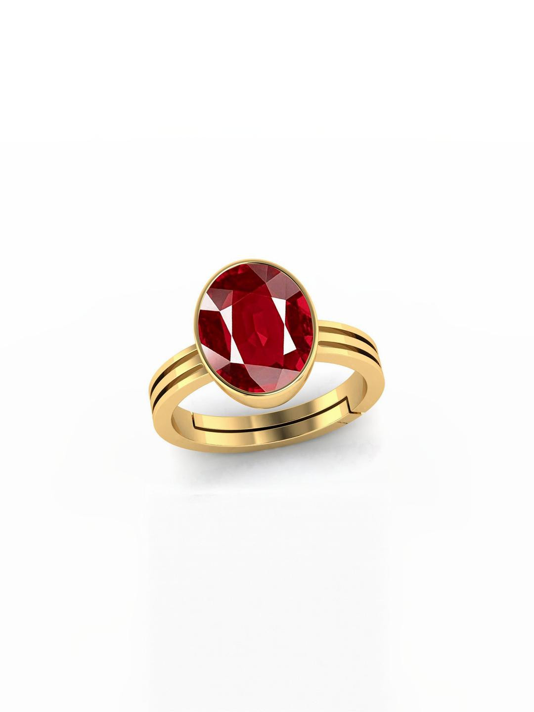 GenZcomplex Gold-Plated Ruby Manik Gemstones Studded Finger Ring