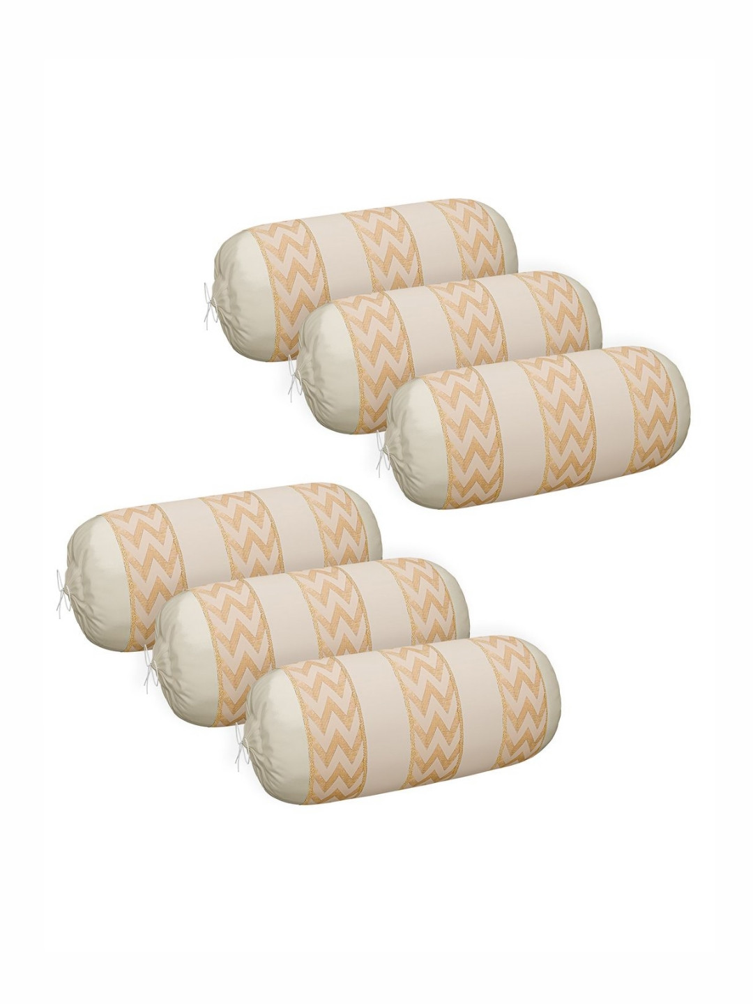 RUBOXA Cream-Coloured 6 Pieces Printed Bolster Covers With Drawstring Closure