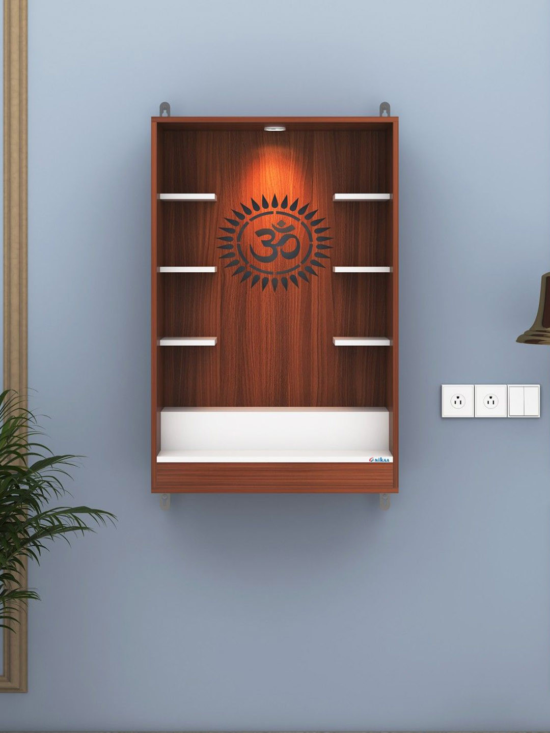 ANIKAA Brown Wooden Wall Mount Mandir