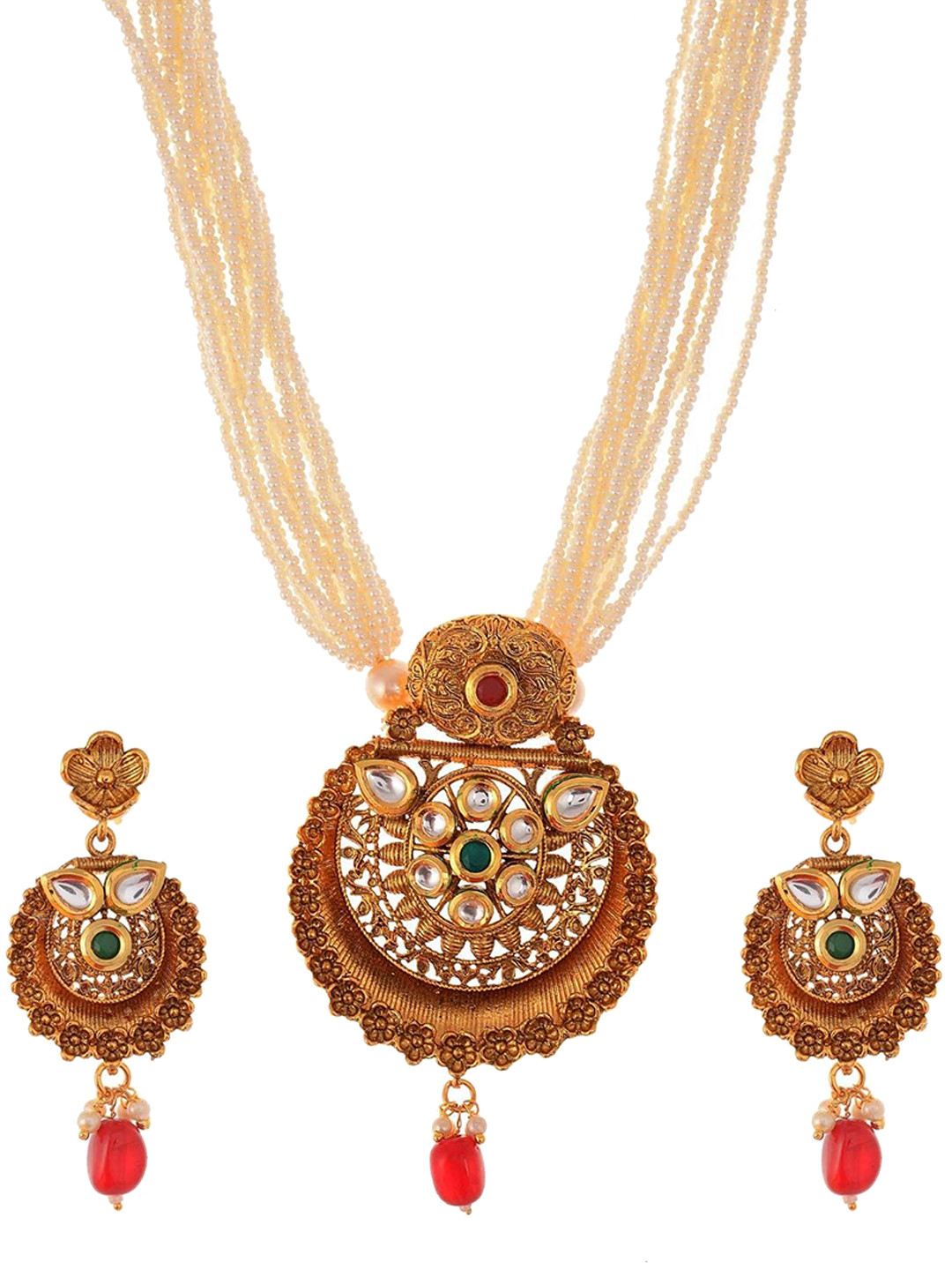 Geode Delight Women Gold-Plated American Diamond-Studded & Beaded Jewellery Set