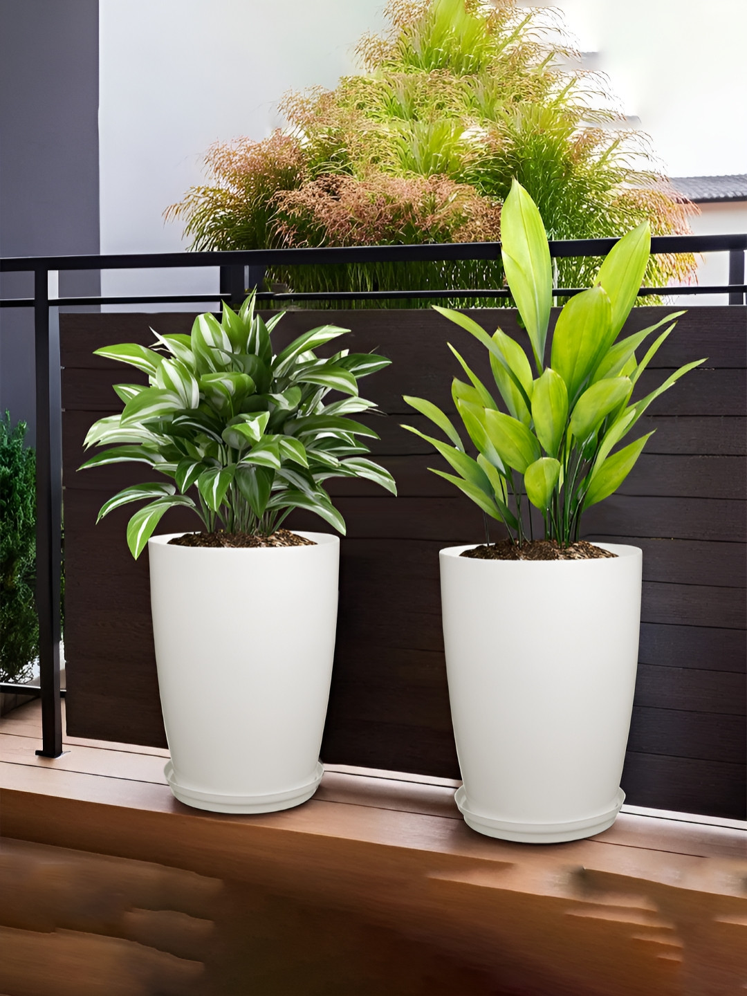 RUBOXA 2-Pcs White UV-ProtectedPlanters With Plate
