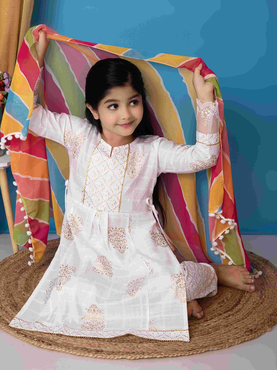 BARKAT DESIGNING PLANET Girls Ethnic Motifs Printed Kurta with Trousers & With Dupatta