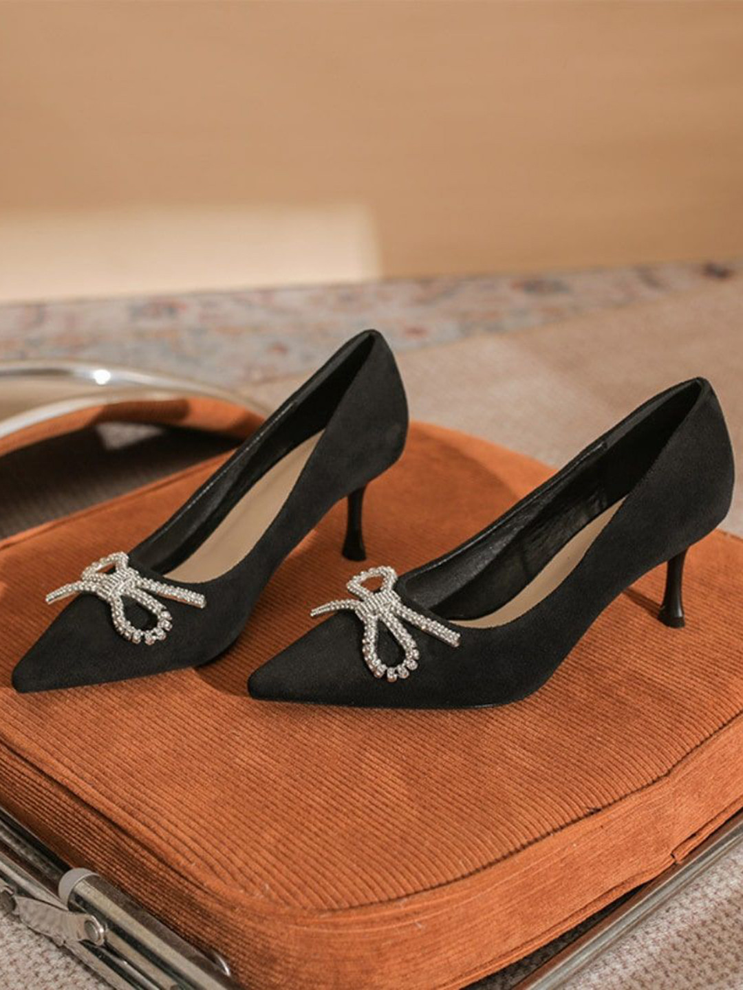 Ozzaro Women Embellished Pointed Toe Party Block Pumps