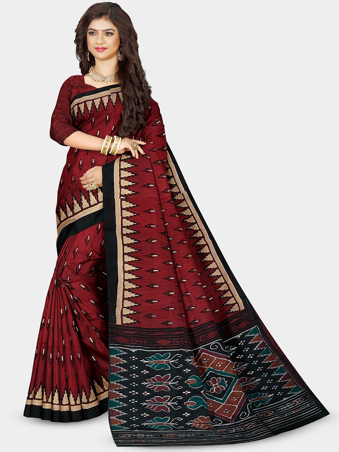 TITHI SAREES Ethnic Motifs Print Pure Cotton Sambalpuri Saree