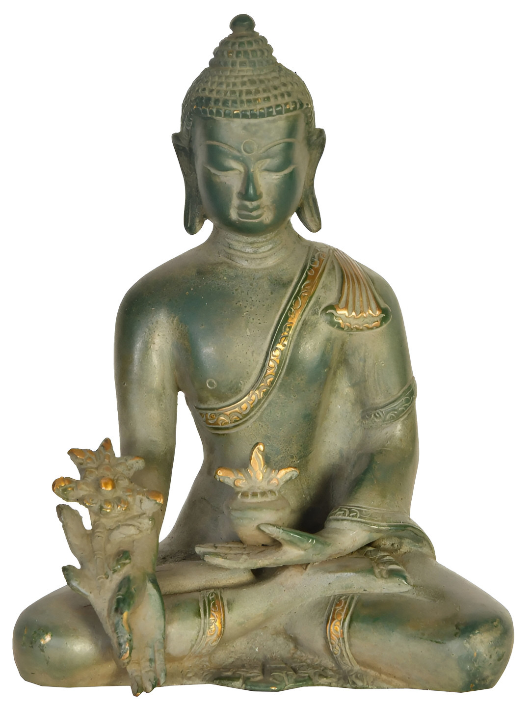 Exotic India Gold-Toned Tibetan Buddhist Deity Medicine Buddha Religious Idol Showpiece