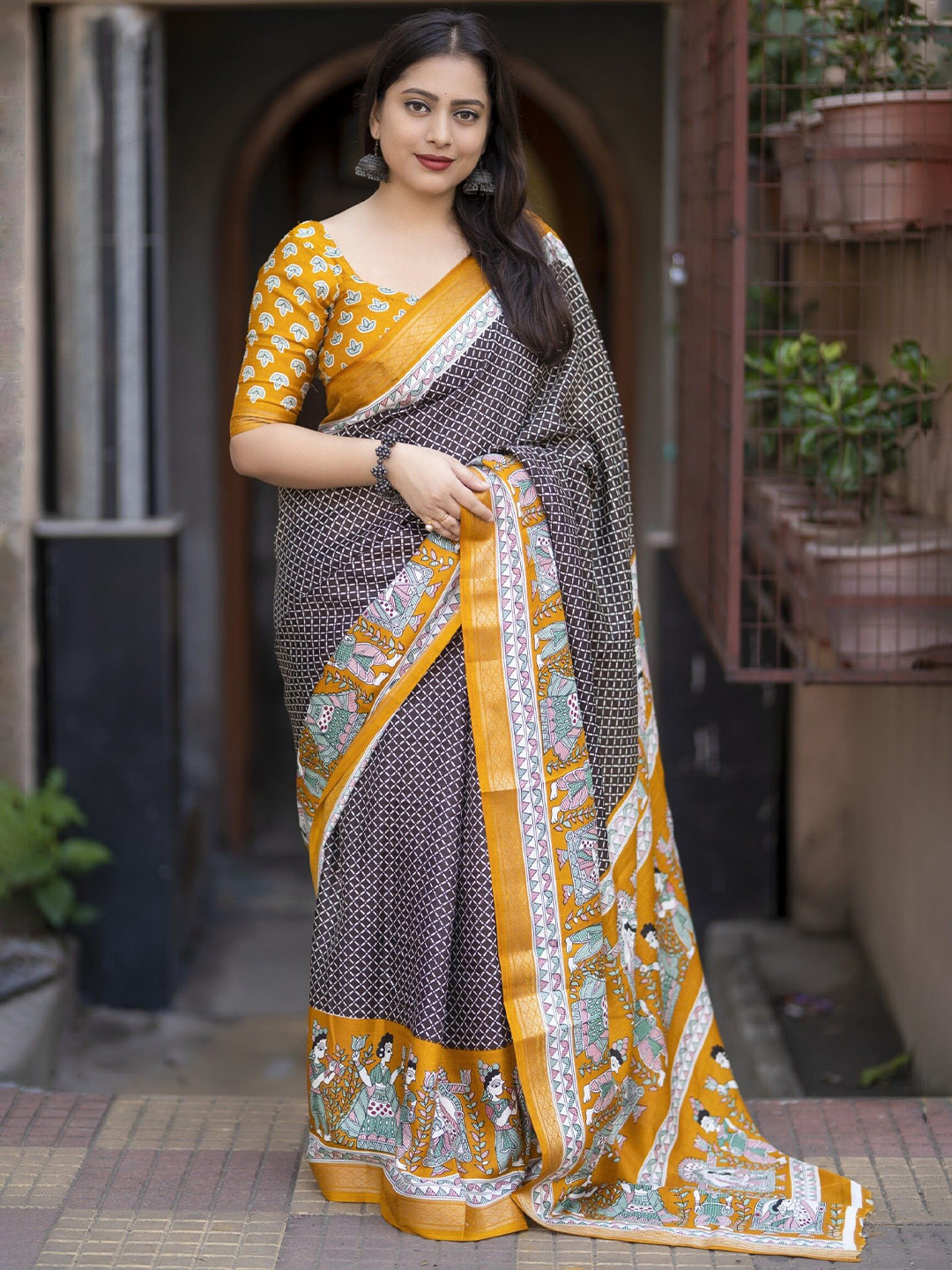 Pandadi Saree Checked Zari Pashmina Sarees