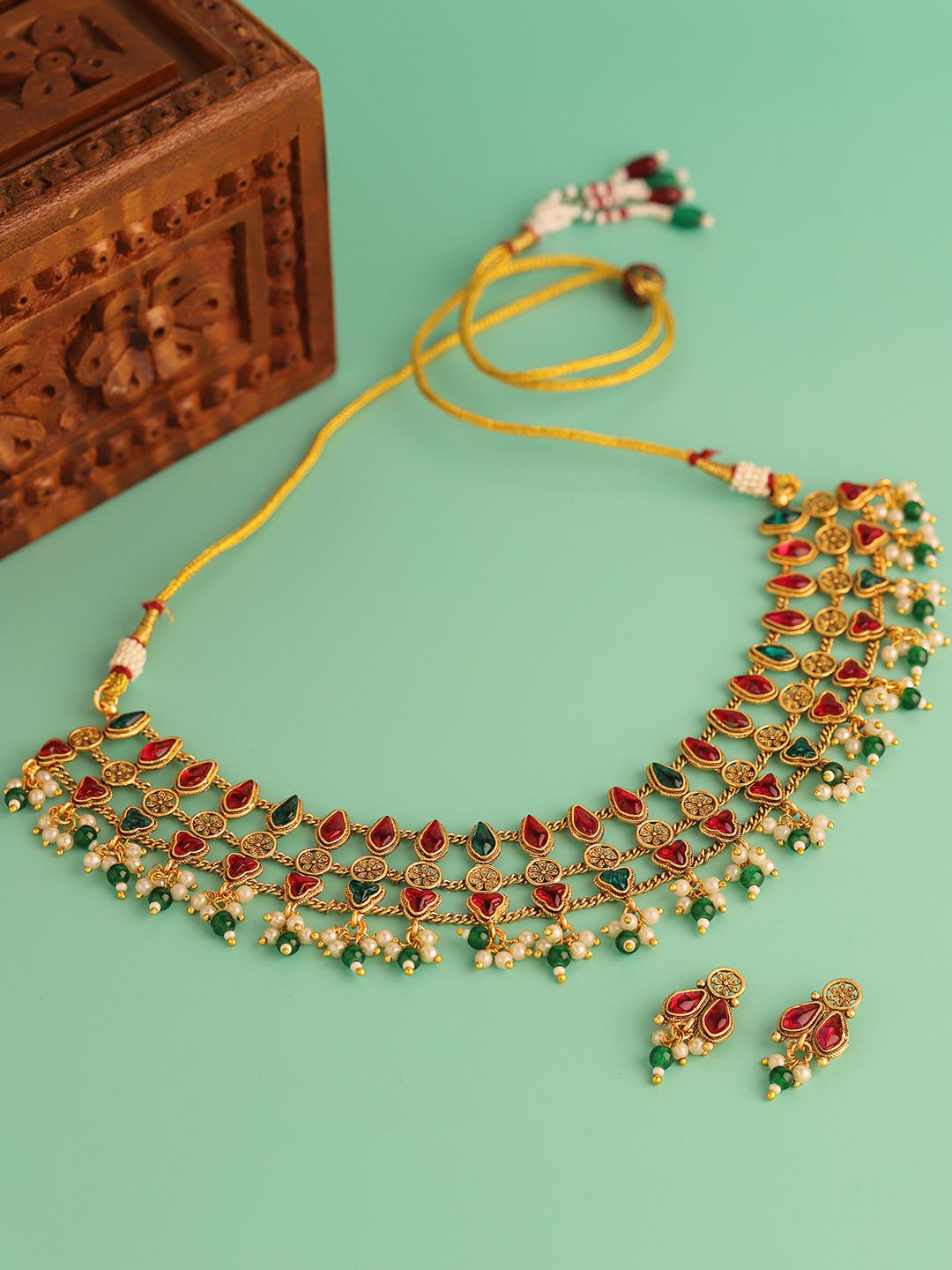 Voylla Women Gold-Plated Opulence Manonmani Temple Jewellery Set