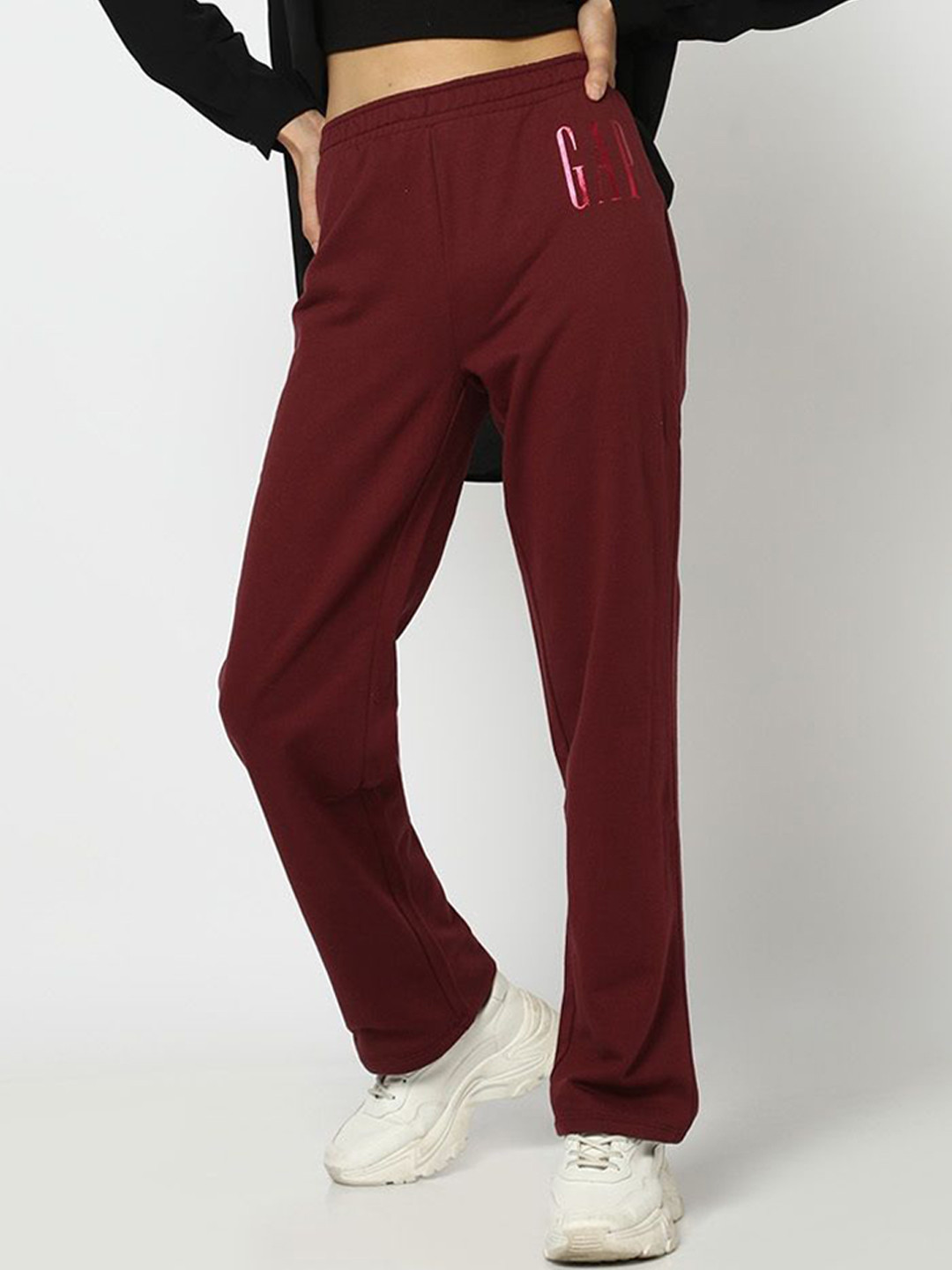 GAP Women Foil Logo Printed Pure Cotton Straight Legged Track Pants