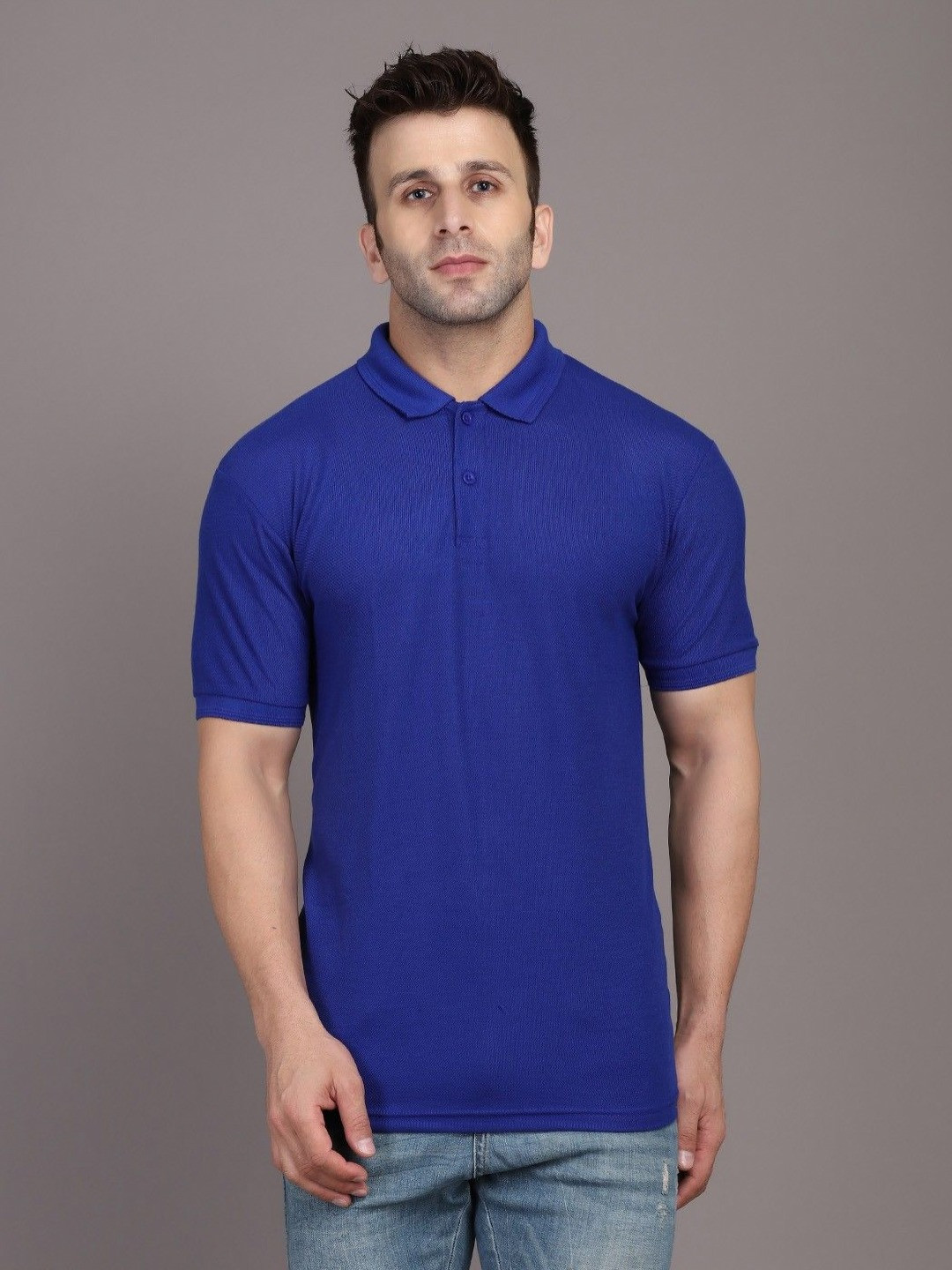 URBANICE Royal Blue Polo Collar Regular Fit T-shirt