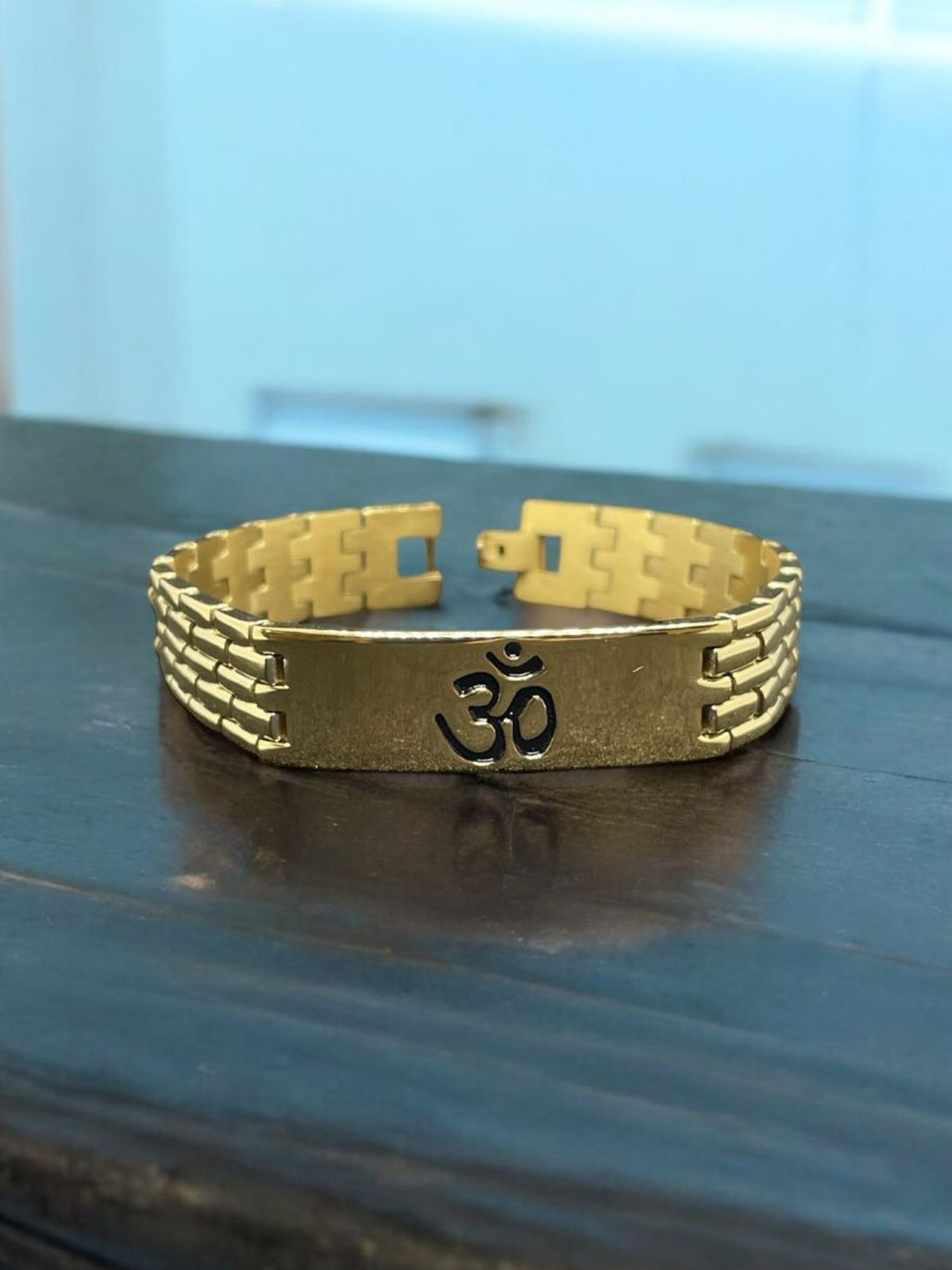 AAGAM Men Gold-Plated Om Plain Wraparound Bracelet
