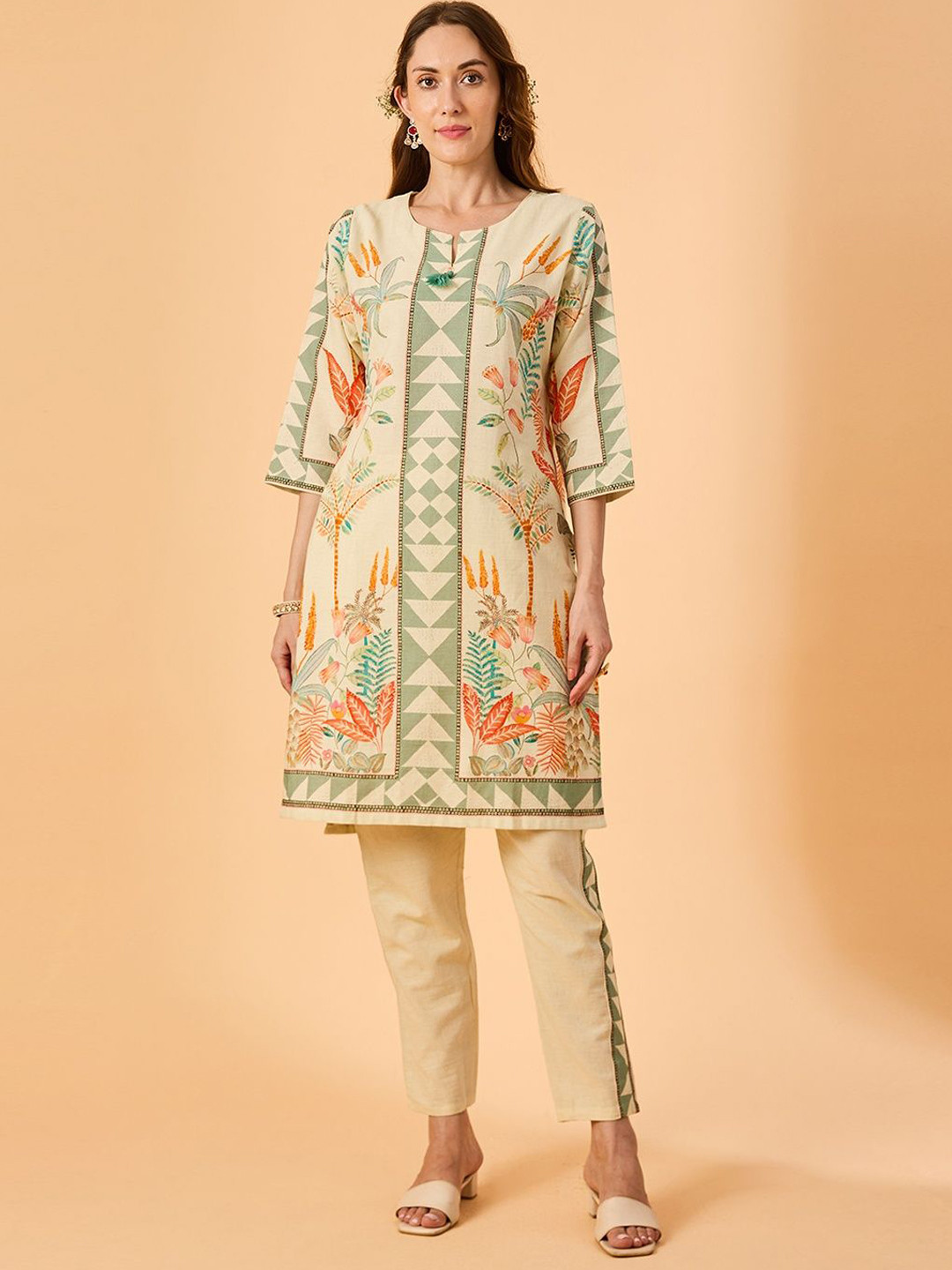 dhartii Abstract Printed Cotton Tunic & Trousers Co-Ord Set