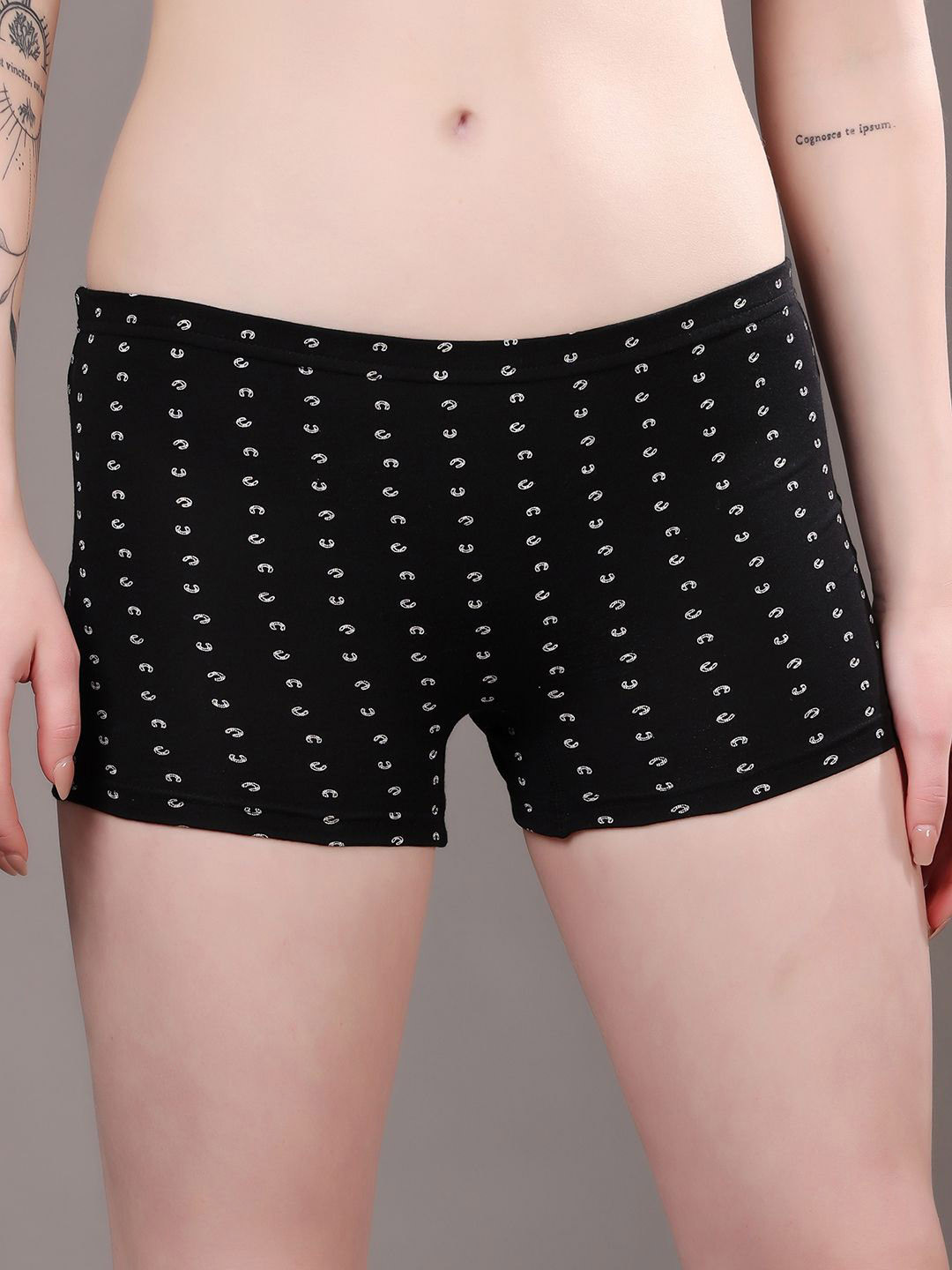 Moda Rapido Printed Mi-Rise Anti-Microbial BoyShorts MR-1033 Black