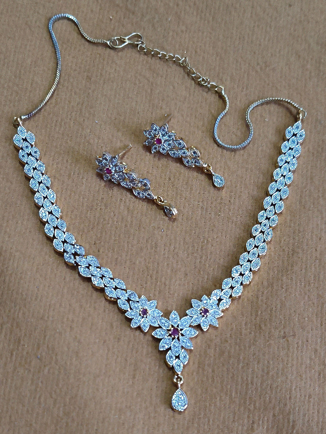 Geode Delight Gold-Plated American Diamond-Studded Jewellery Set