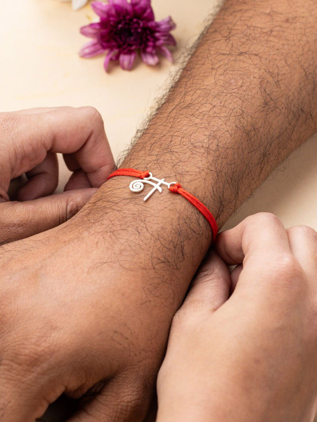 House of Aadyaa 92.5 Sterling Silver Laser cut '' Akshar Rakhi in Devnagari Thread Rakhi