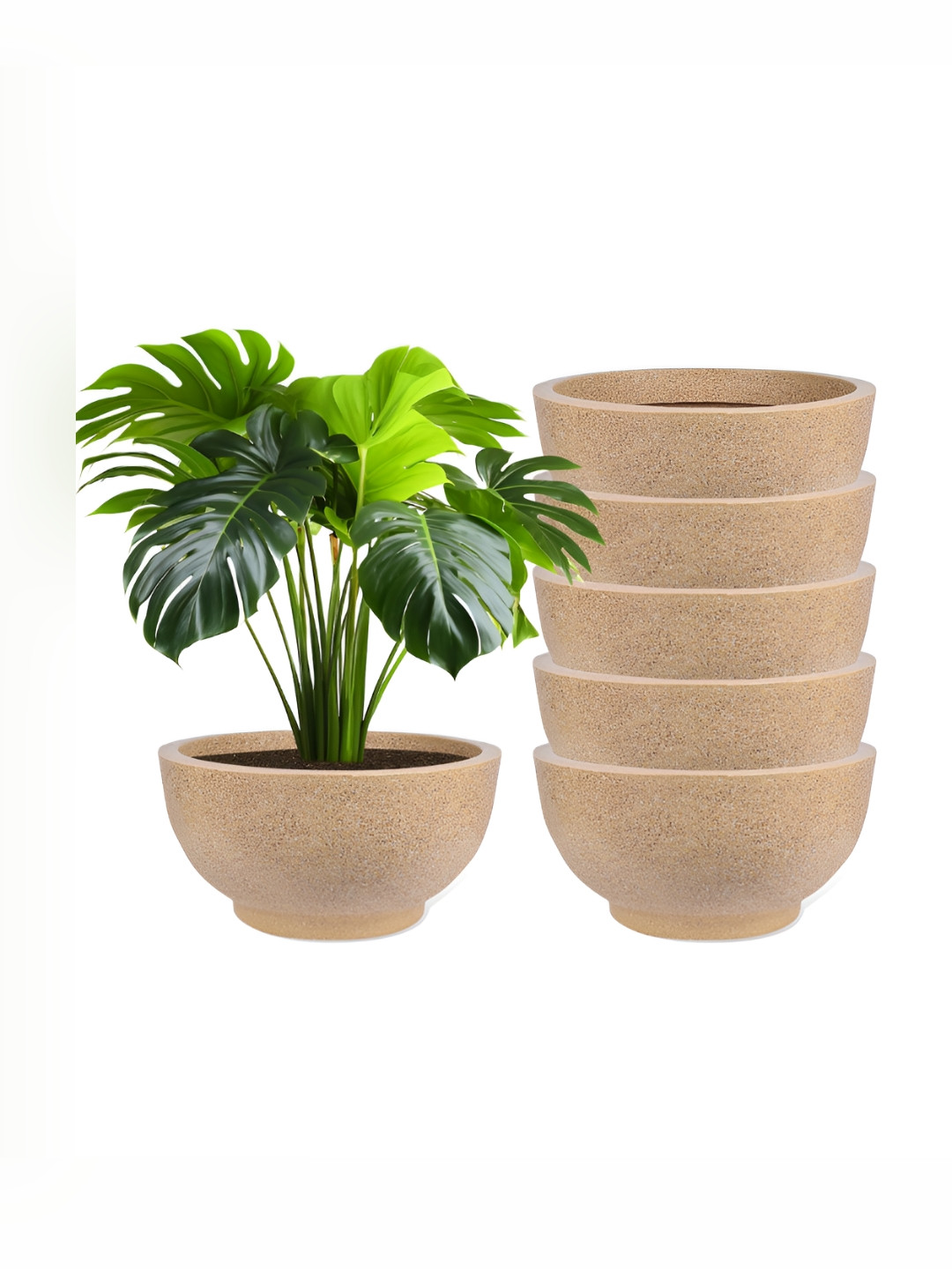 RUBOXA Set Of 6 Brown Marble Lotus Flower Pot Planters