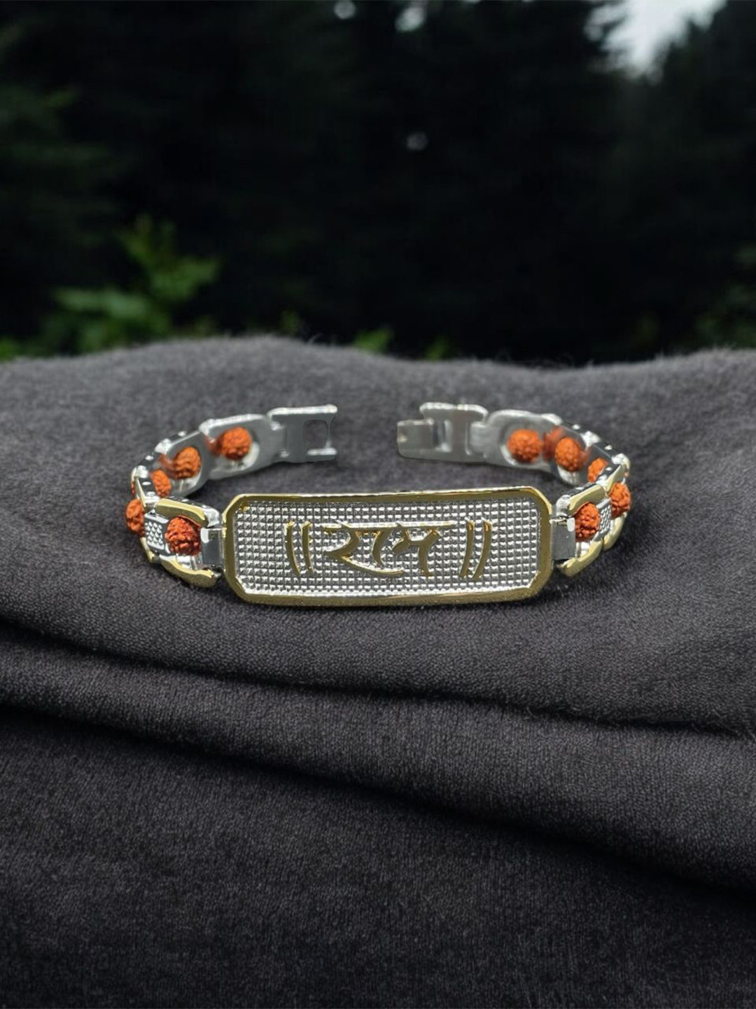 AAGAM Men Gold-Plated Ram Rudraksh Beaded Wraparound Bracelet
