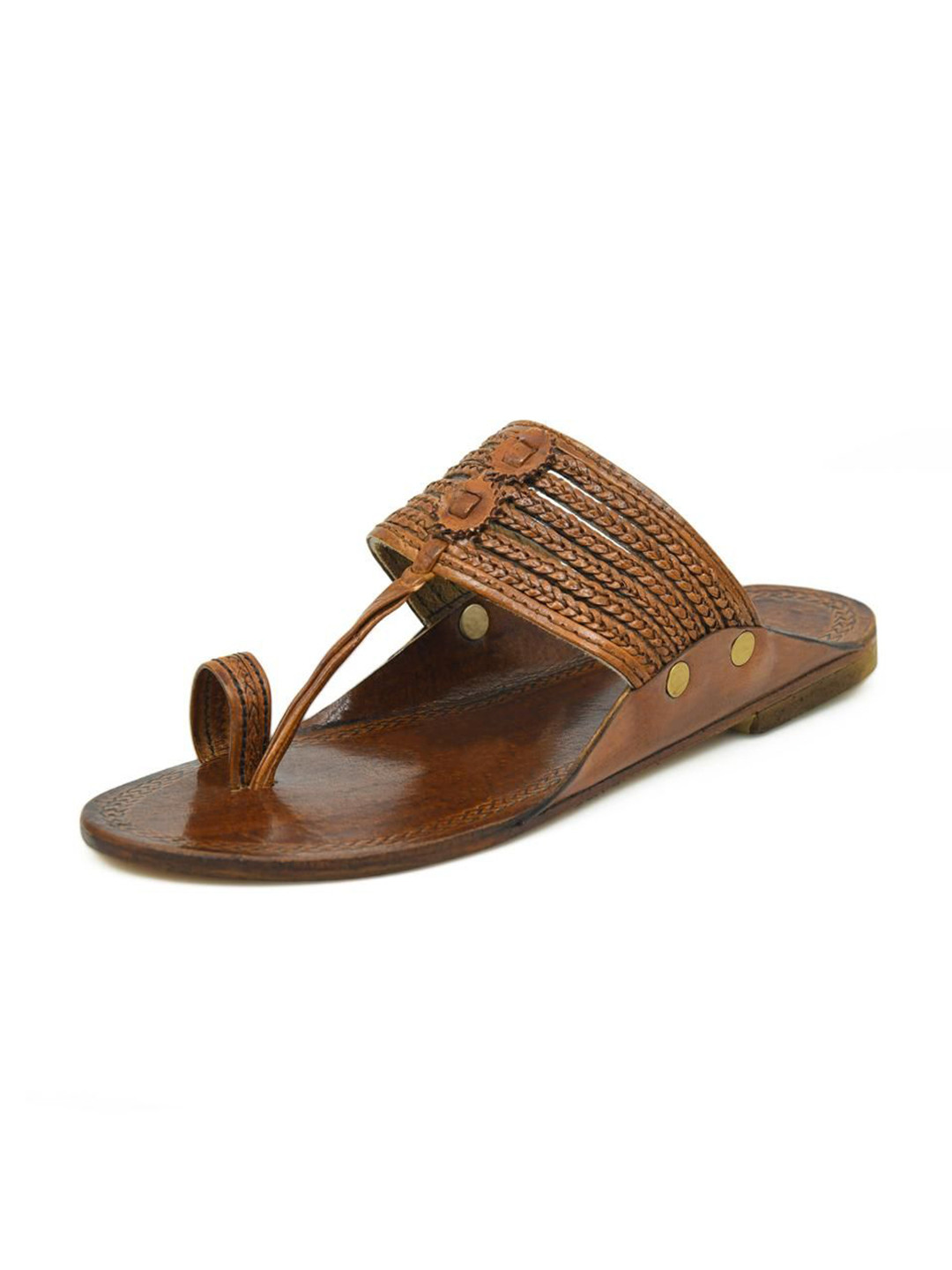STEPHORN Men Leather Open Toe T-Strap Flats