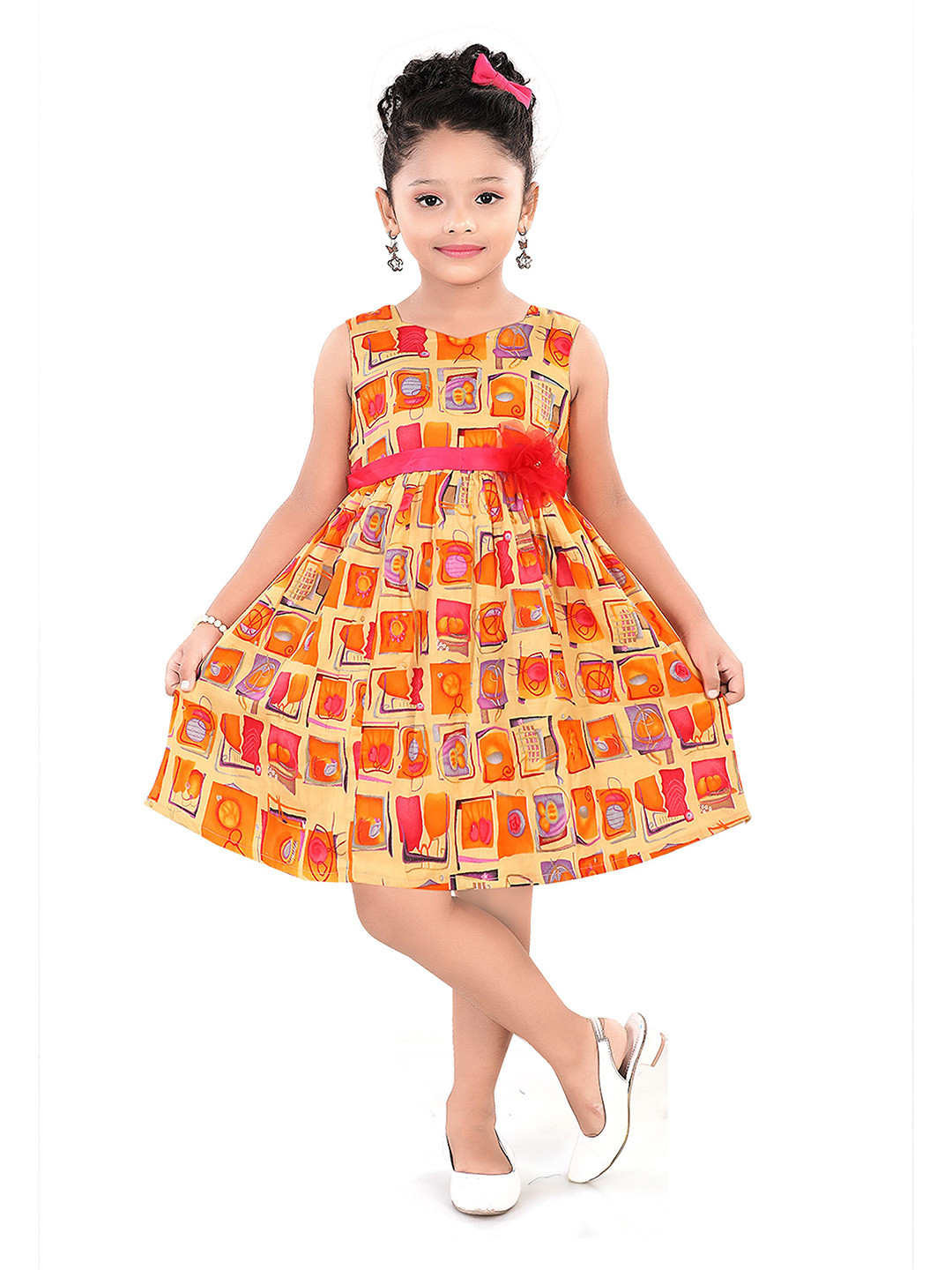 Pragya Exclusive Girls Abstract Print Cotton Fit & Flare Dress